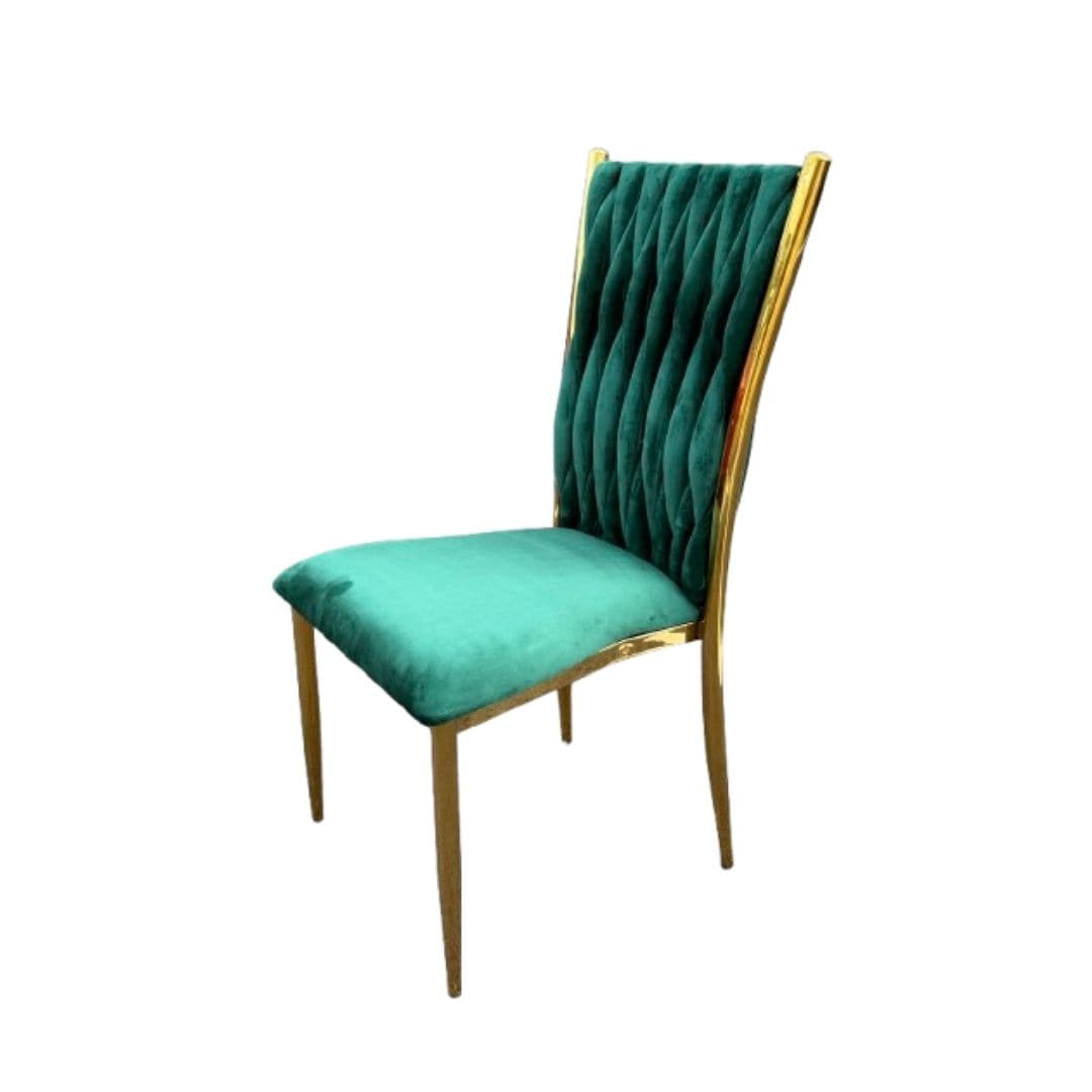 Chivari Caterpillar Chair Stainless Steel Gold Frame with Hunter Green Cushions CCPM-HG-AX-SO