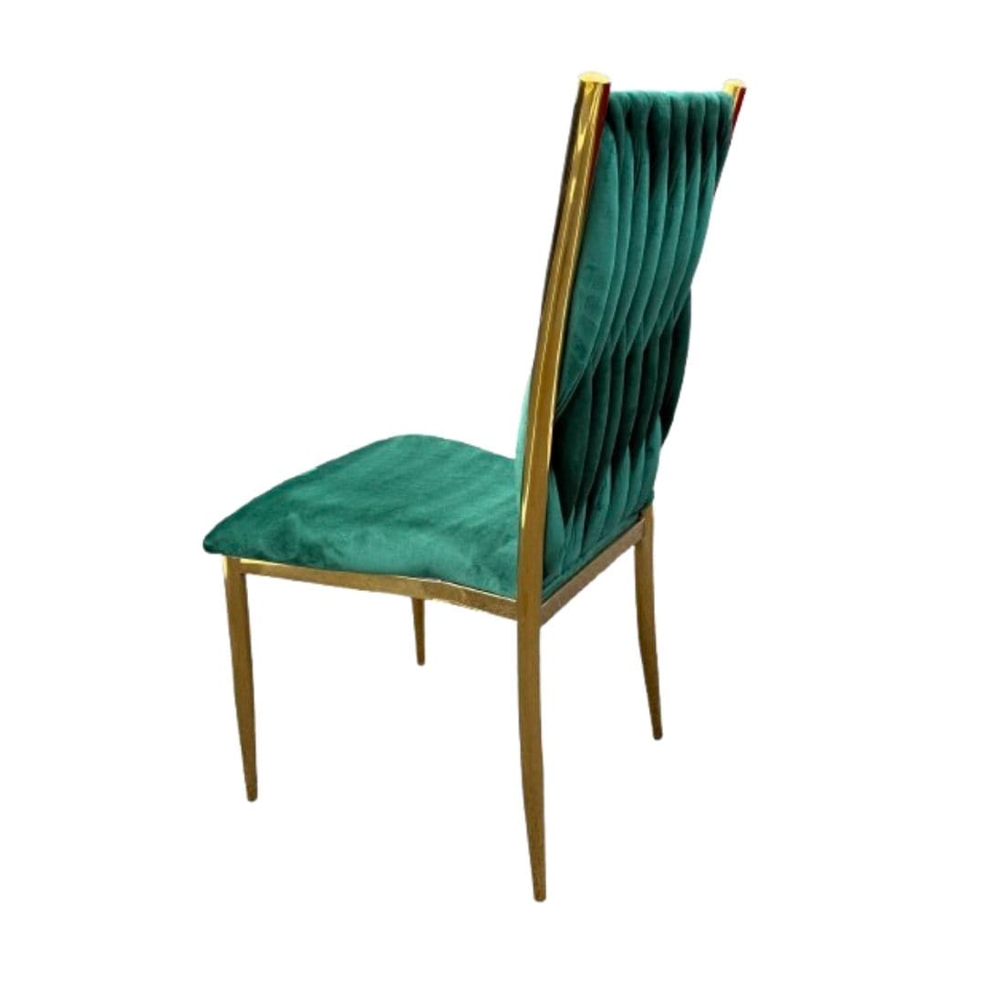 Chivari Caterpillar Chair Stainless Steel Gold Frame with Hunter Green Cushions CCPM-HG-AX-SO