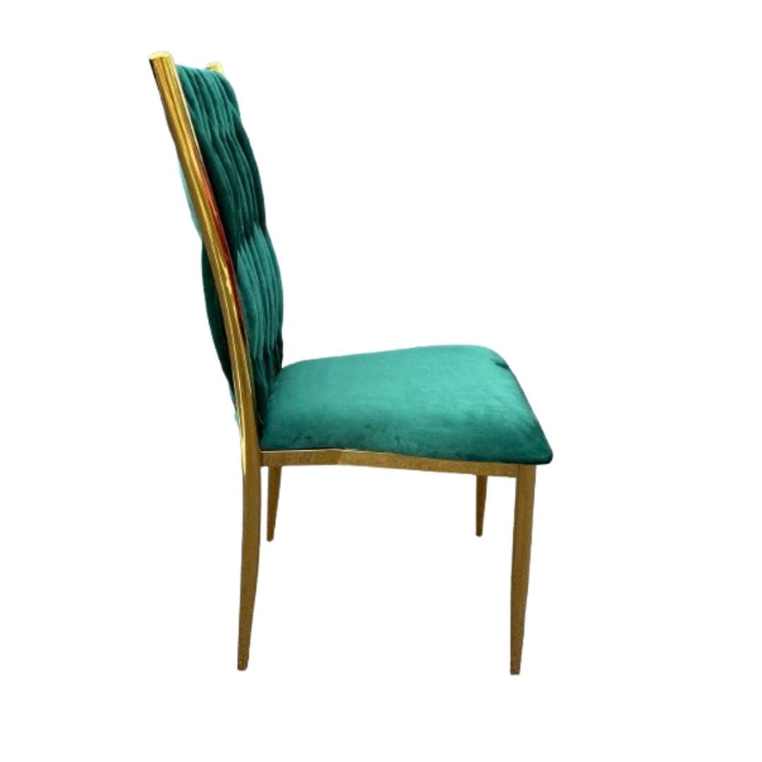 Chivari Caterpillar Chair Stainless Steel Gold Frame with Hunter Green Cushions CCPM-HG-AX-SO