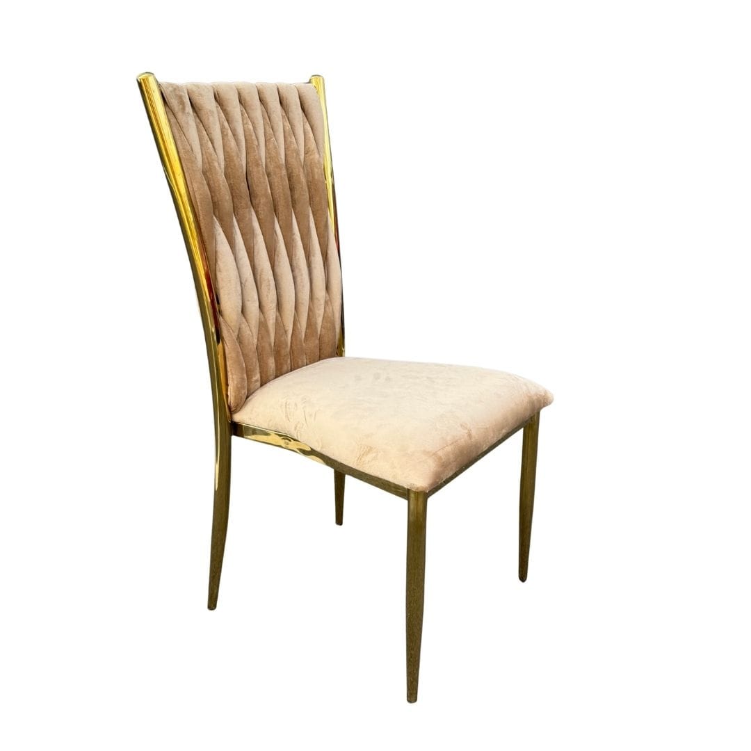 Chivari Caterpillar Chair Stainless Steel Gold Frame with Tan Cushions CCPM-T-AX-SO