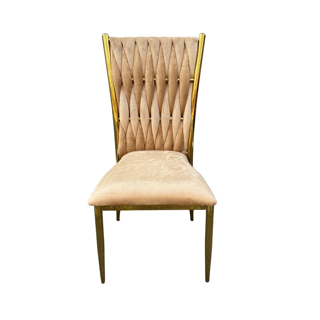 Chivari Caterpillar Chair Stainless Steel Gold Frame with Tan Cushions CCPM-T-AX-SO