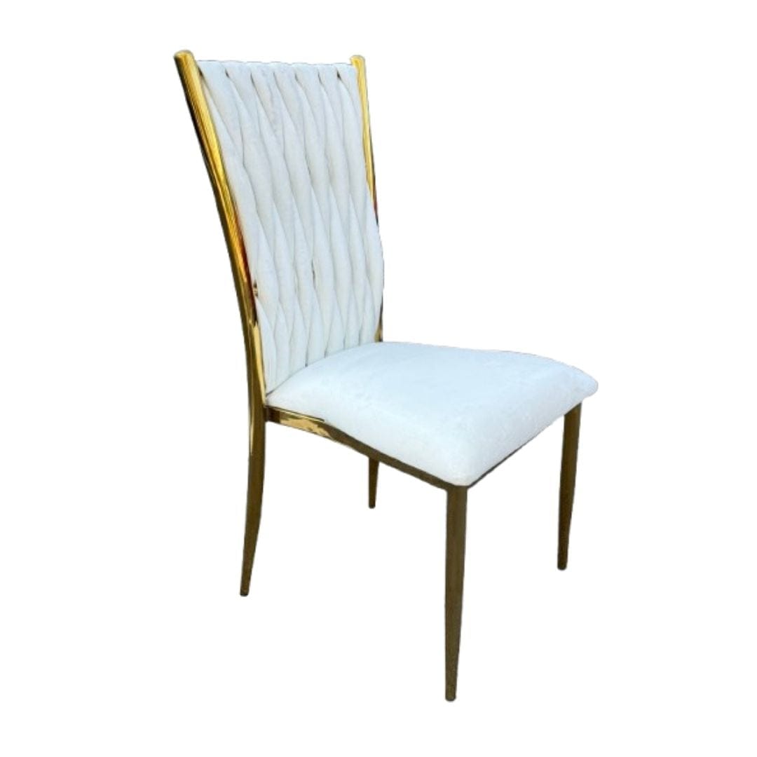 Chivari Caterpillar Chair Stainless Steel Gold Frame with White Cushions CCPM-W-AX-SO