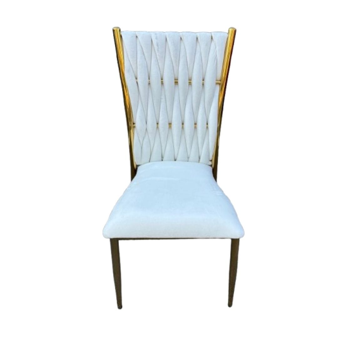 Chivari Caterpillar Chair Stainless Steel Gold Frame with White Cushions CCPM-W-AX-SO