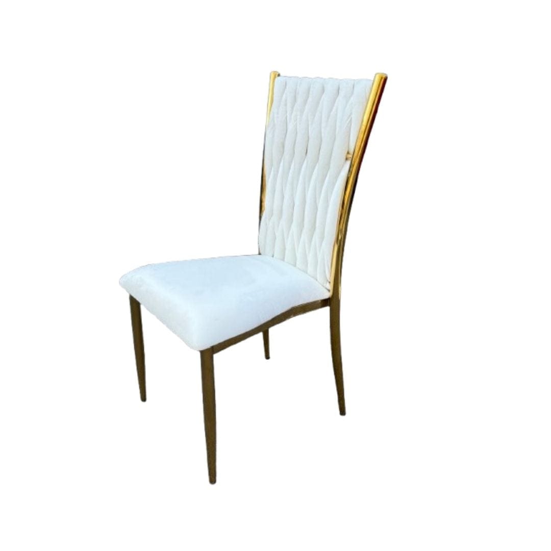 Chivari Caterpillar Chair Stainless Steel Gold Frame with White Cushions CCPM-W-AX-SO
