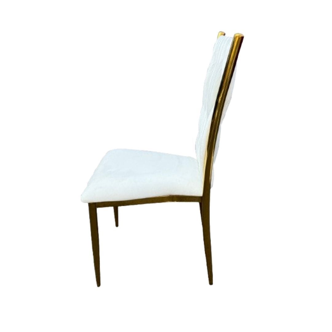 Chivari Caterpillar Chair Stainless Steel Gold Frame with White Cushions CCPM-W-AX-SO