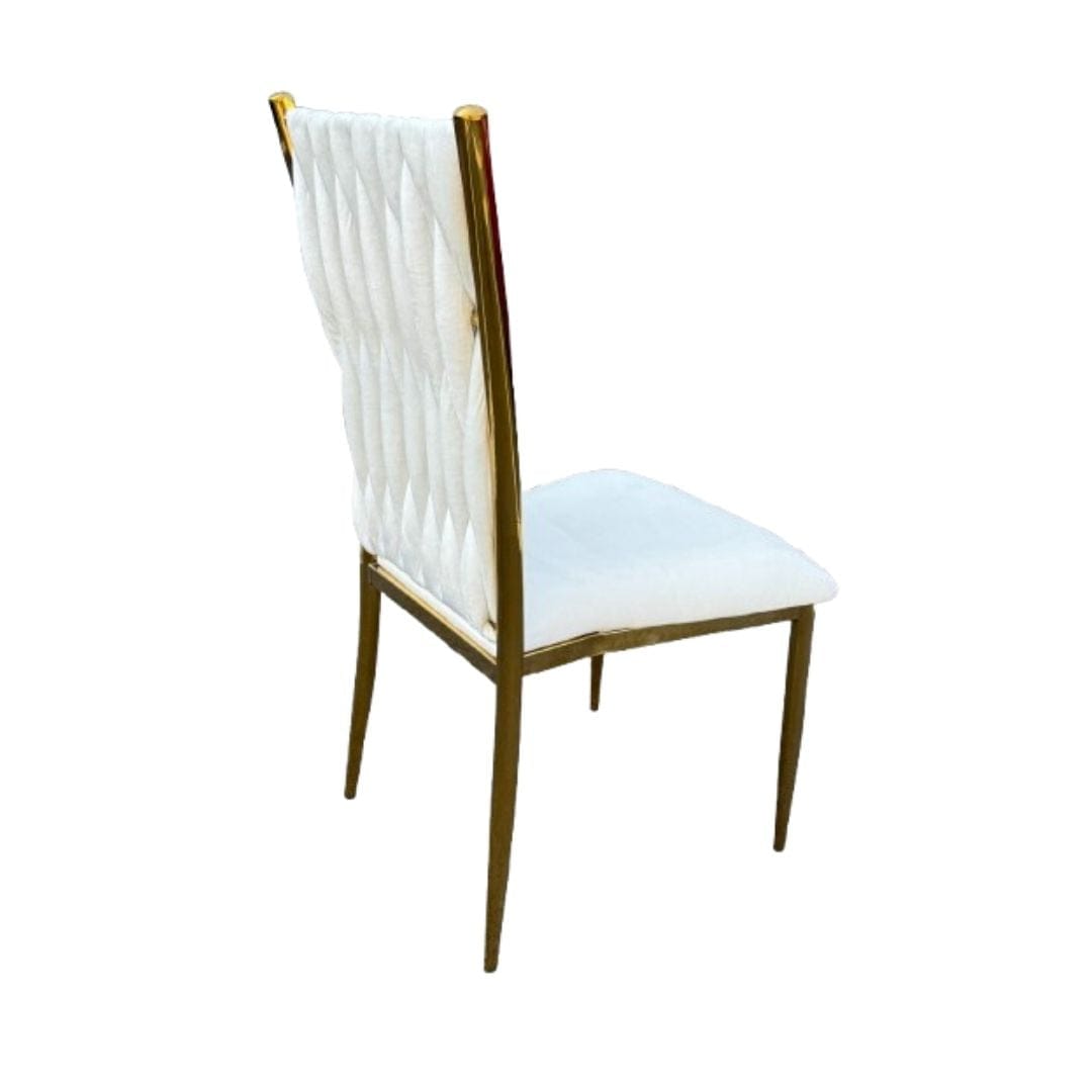 Chivari Caterpillar Chair Stainless Steel Gold Frame with White Cushions CCPM-W-AX-SO