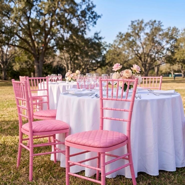 Chivari Pink Vinyl Panel Back Chiavari Cushion with Bentley Stitching and SlipNot™ Technology CUSHPANVINBENTP-A