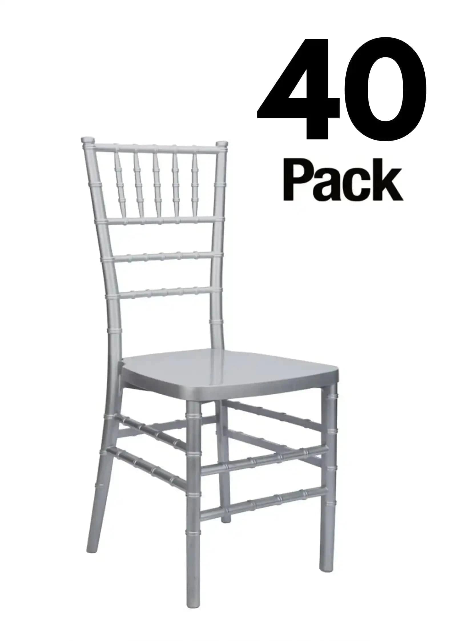 Chivari 40 Chair Pack Silver Steel Skeleton™ Resin Chiavari Chair CCRS-STEEL-AX-T-40