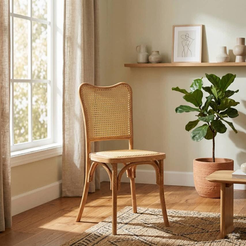 Chivari Natural Emma Resin Chair with Natural Cane Back and Rattan Seat CERNN-ZG-T