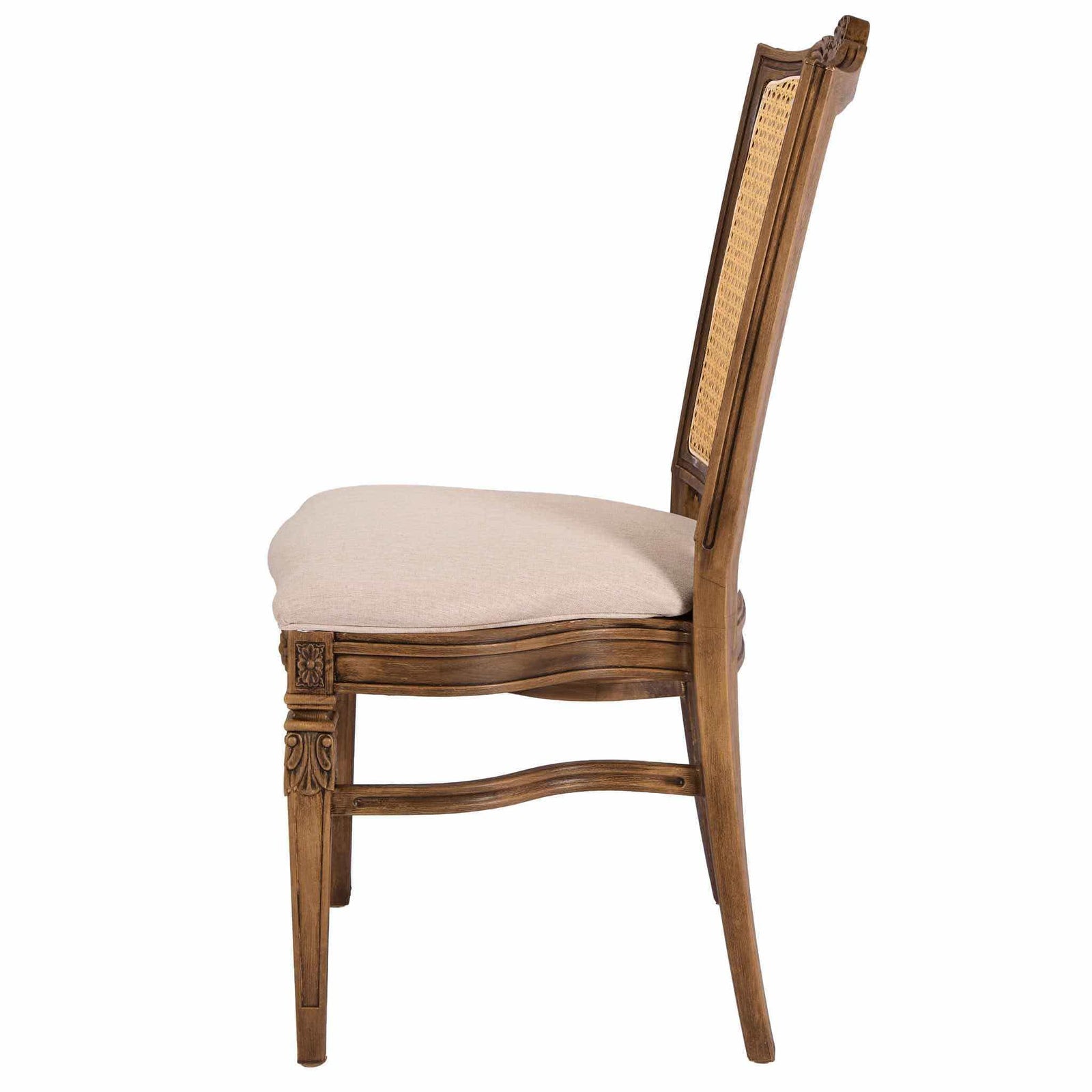 Chivari Rustic Fruitwood Emily Resin Chair with Beige Linen Seat Pad and Rattan Back CERRFR-ZG-T