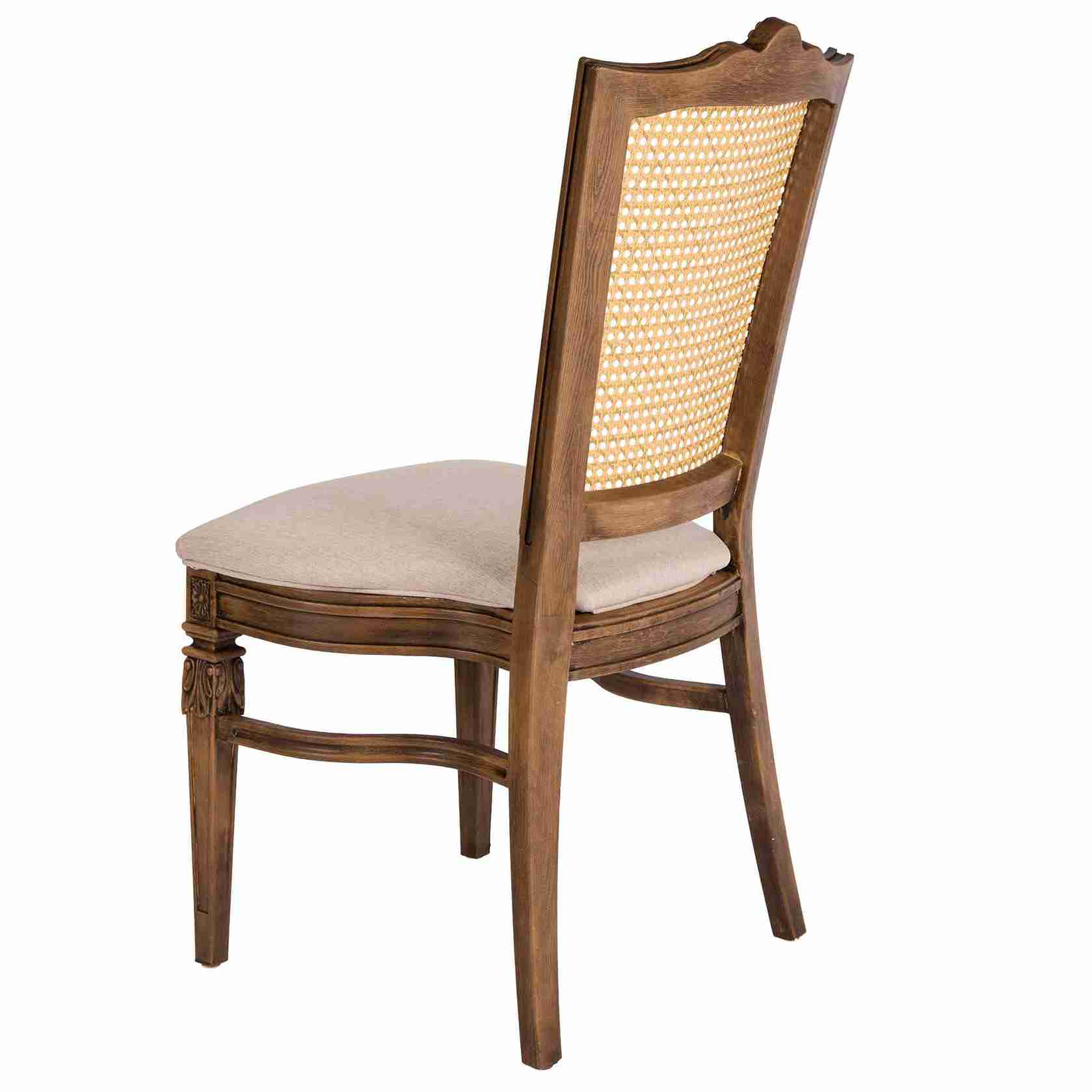 Chivari Rustic Fruitwood Emily Resin Chair with Beige Linen Seat Pad and Rattan Back CERRFR-ZG-T