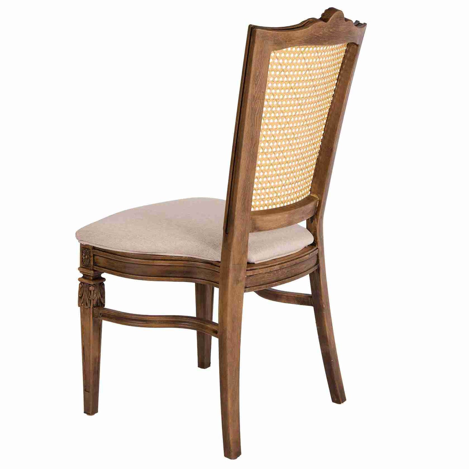 Chivari Rustic Fruitwood Emily Resin Chair with Beige Linen Seat Pad and Rattan Back CERRFR-ZG-T