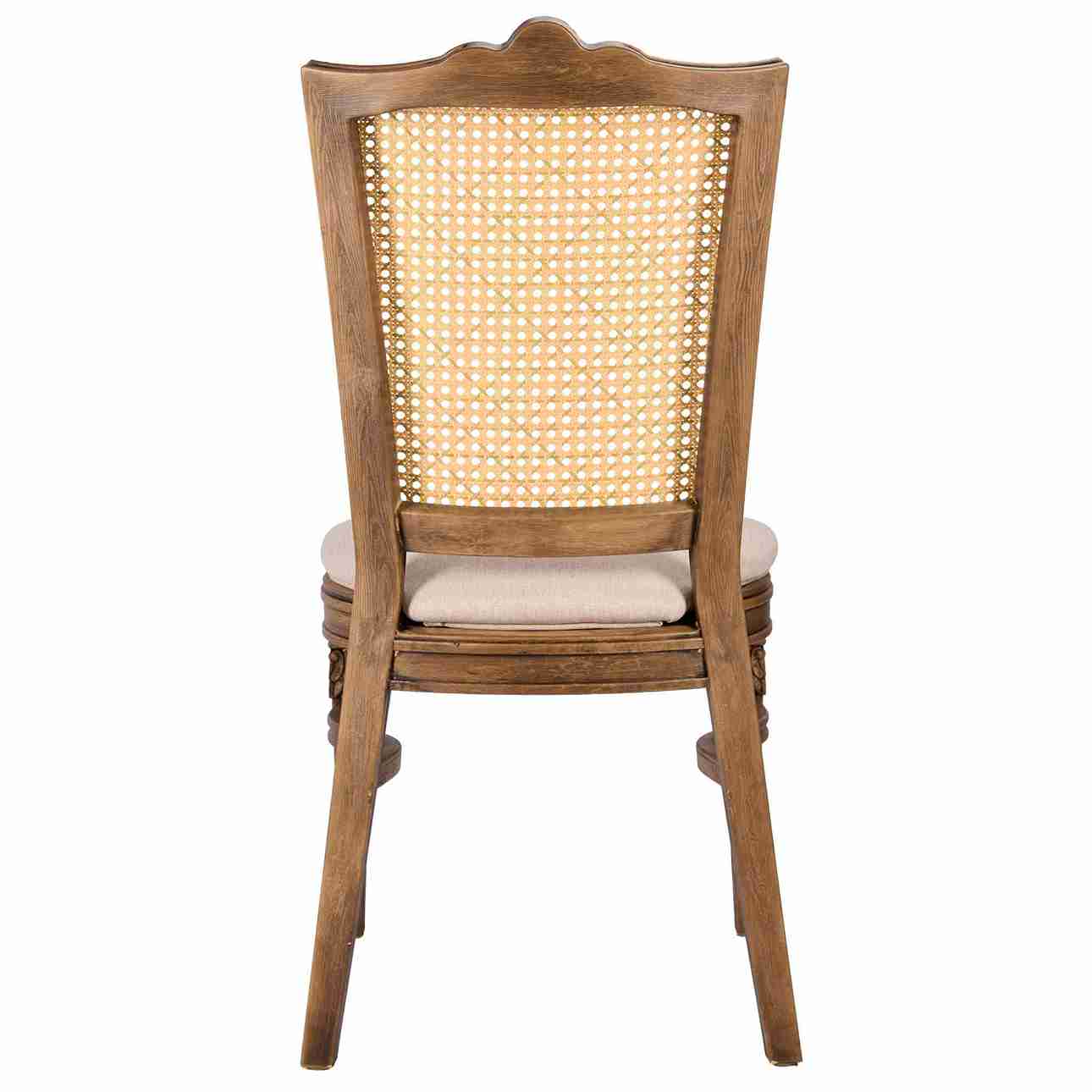 Chivari Rustic Fruitwood Emily Resin Chair with Beige Linen Seat Pad and Rattan Back CERRFR-ZG-T