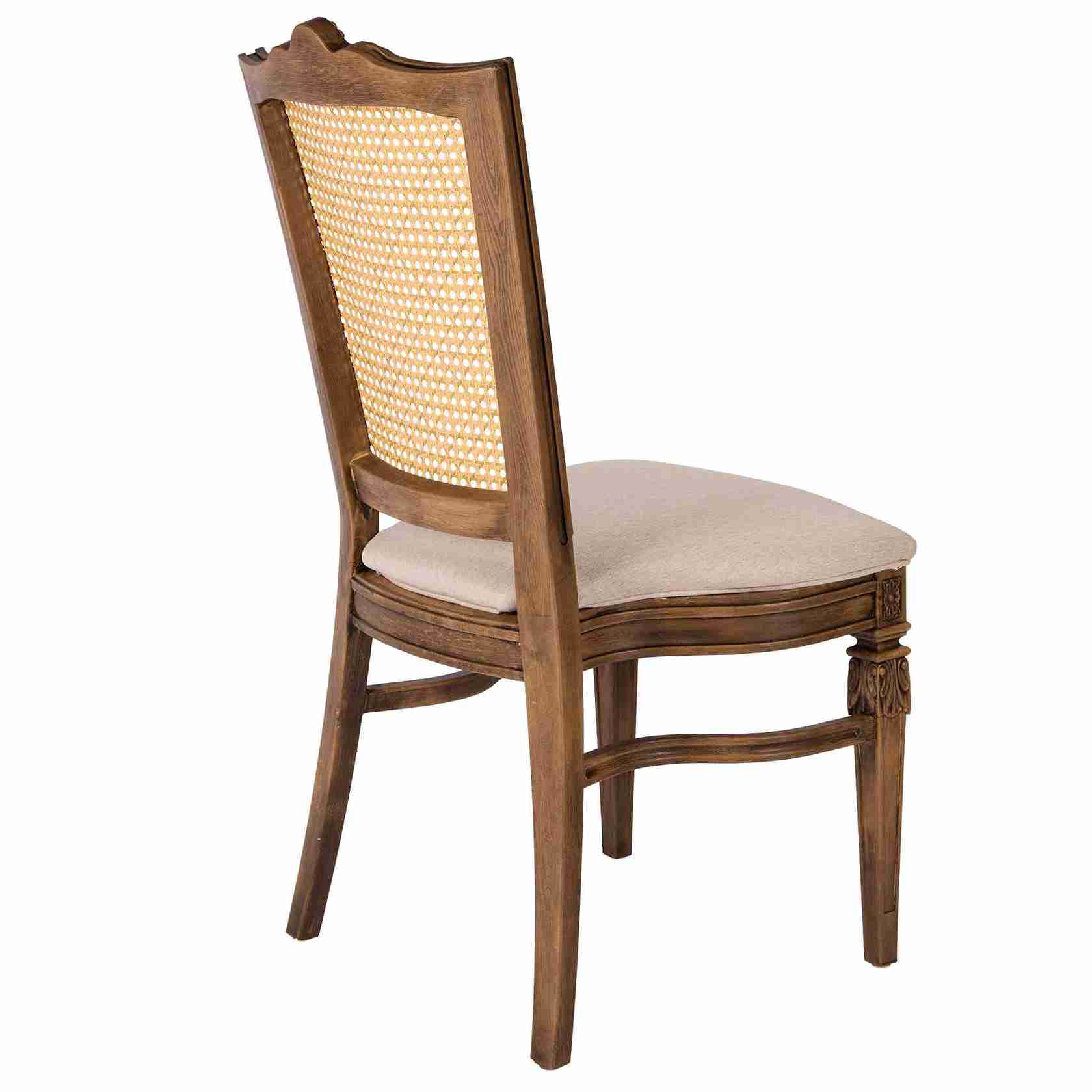 Chivari Rustic Fruitwood Emily Resin Chair with Beige Linen Seat Pad and Rattan Back CERRFR-ZG-T