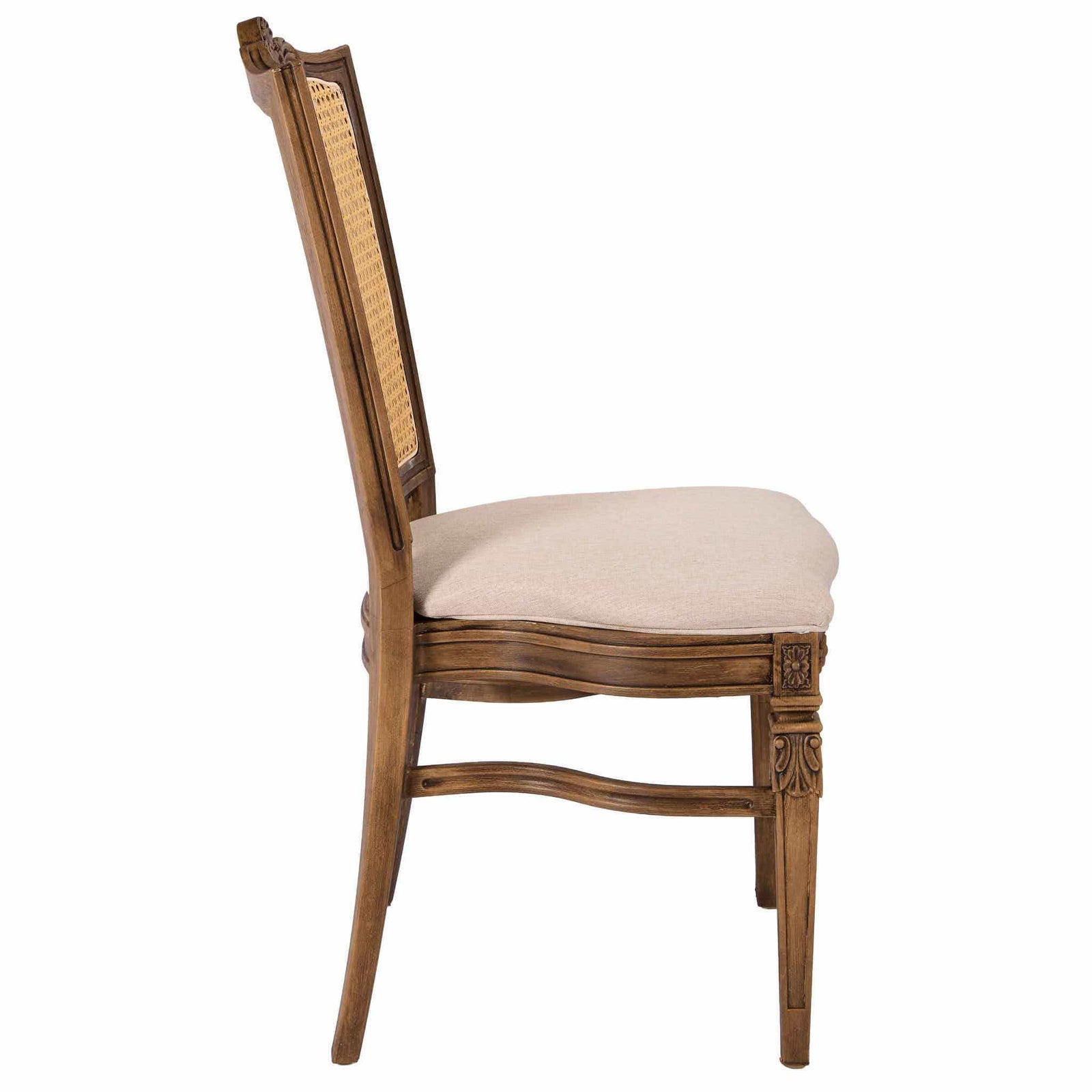 Chivari Rustic Fruitwood Emily Resin Chair with Beige Linen Seat Pad and Rattan Back CERRFR-ZG-T