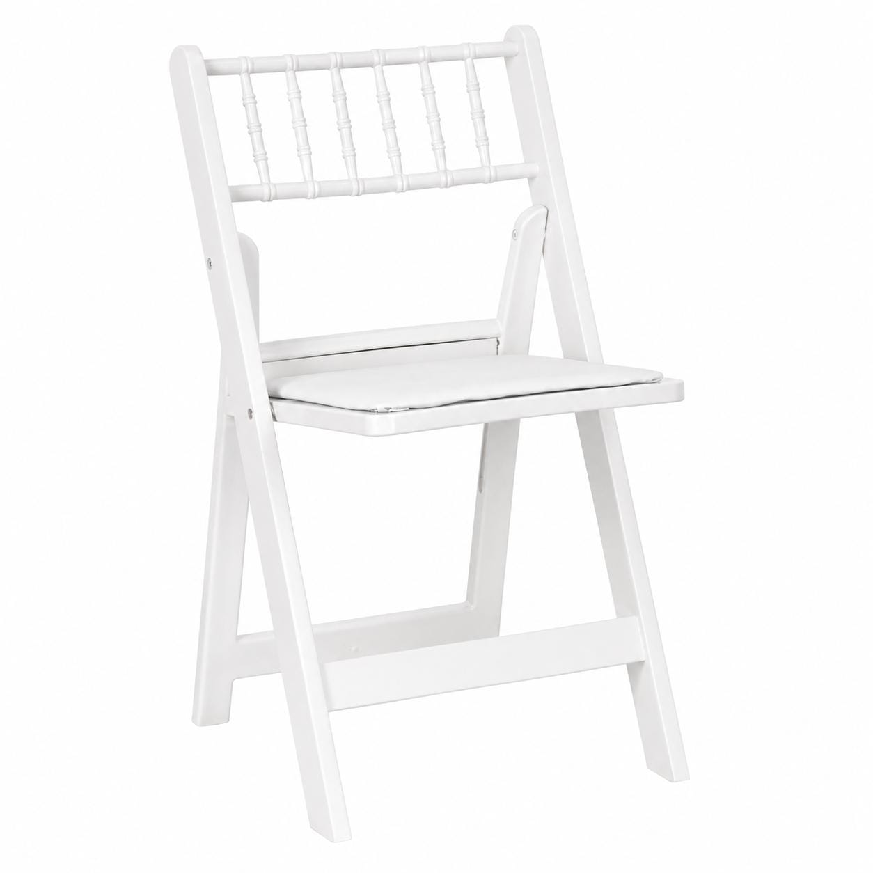 Chivari White WoodGrain Resin Folding Chiavari Style Chair with White Vinyl Cushion CFCRWB-AX