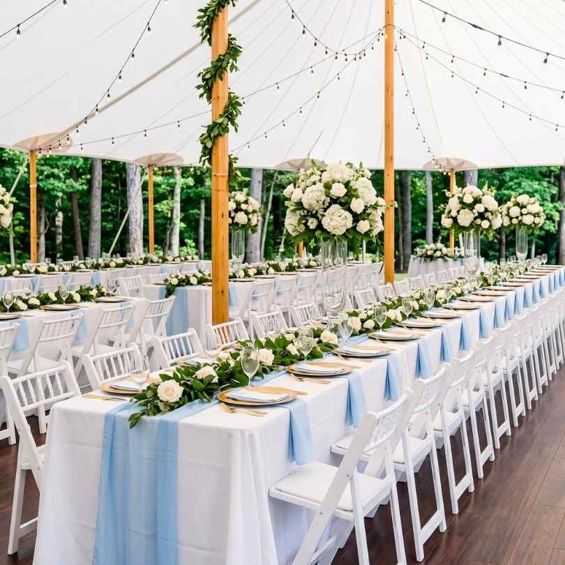 Chivari White WoodGrain Resin Folding Chiavari Style Chair with White Vinyl Cushion CFCRWB-AX