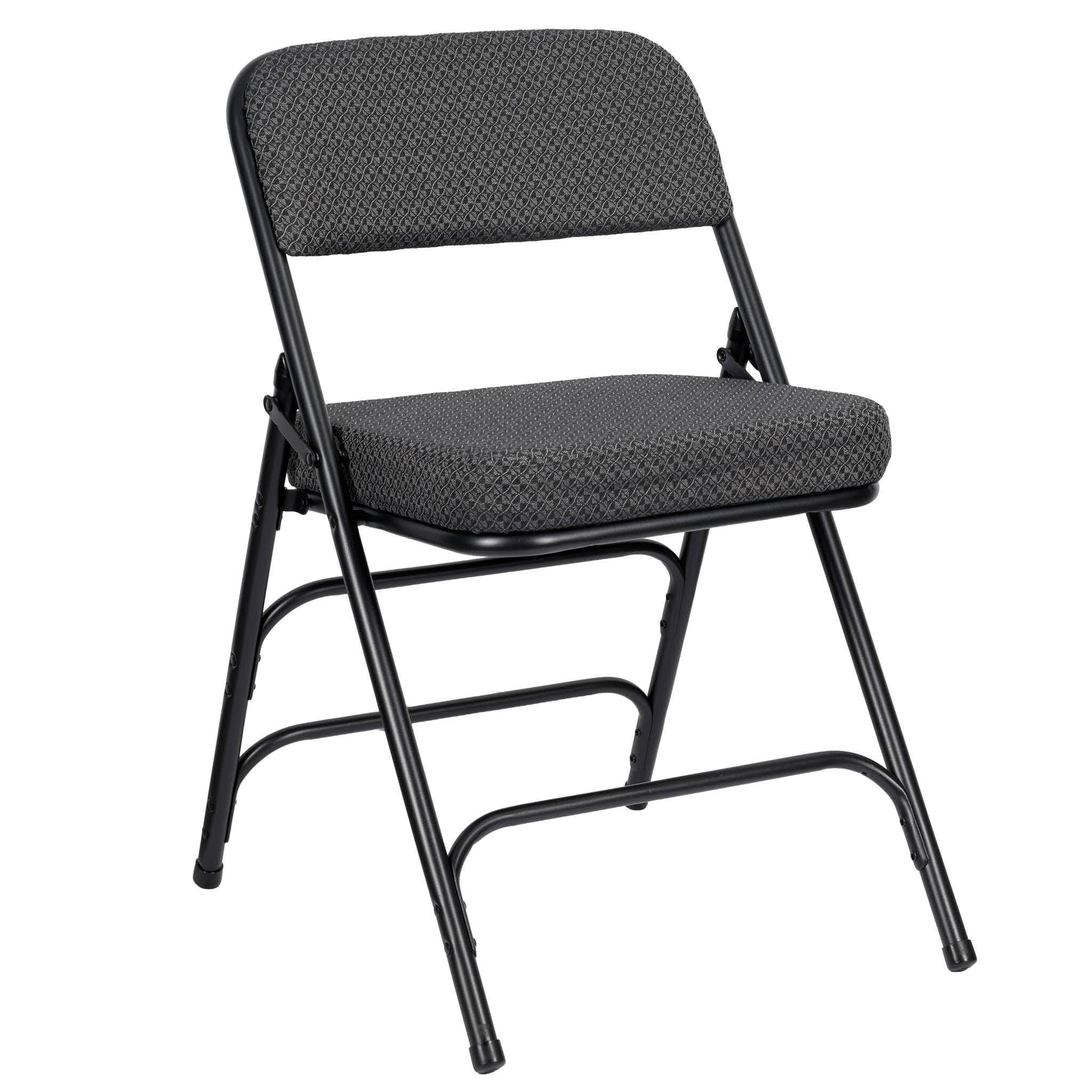 Chivari Black 2.5" Fabric Cushion Folding Metal Chair with Matching Frame and 3 Curved Bars CFMFB2-CX-T