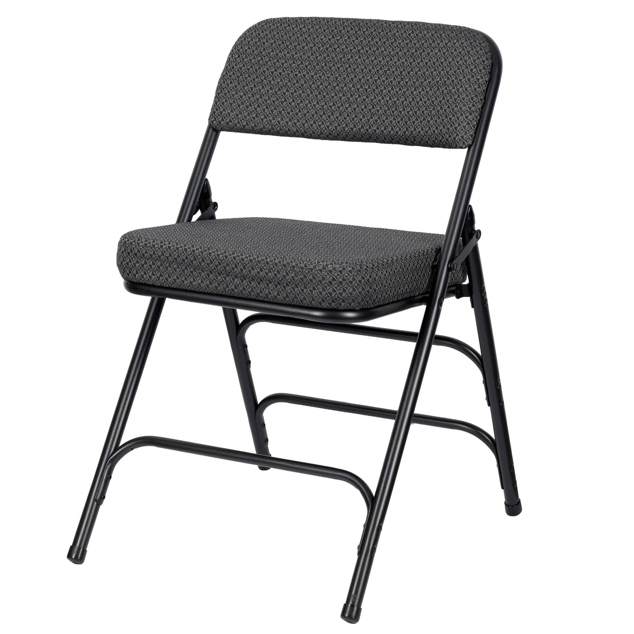 Chivari Black 2.5" Fabric Cushion Folding Metal Chair with Matching Frame and 3 Curved Bars CFMFB2-CX-T