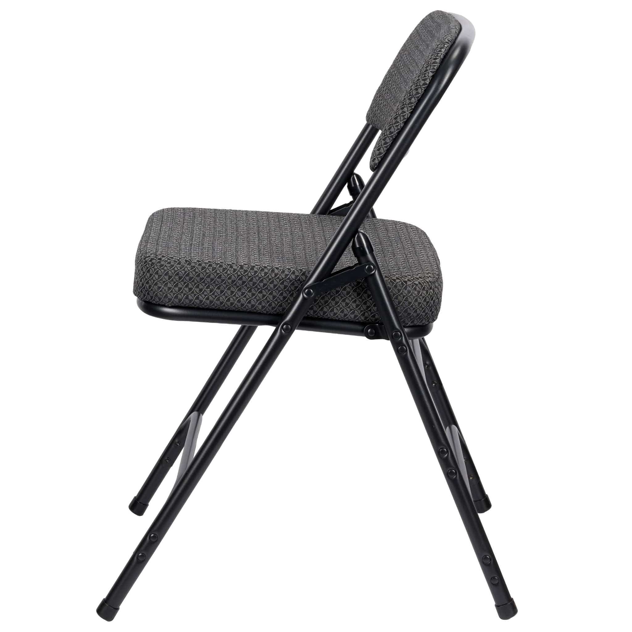 Chivari Black 2.5" Fabric Cushion Folding Metal Chair with Matching Frame and 3 Curved Bars CFMFB2-CX-T
