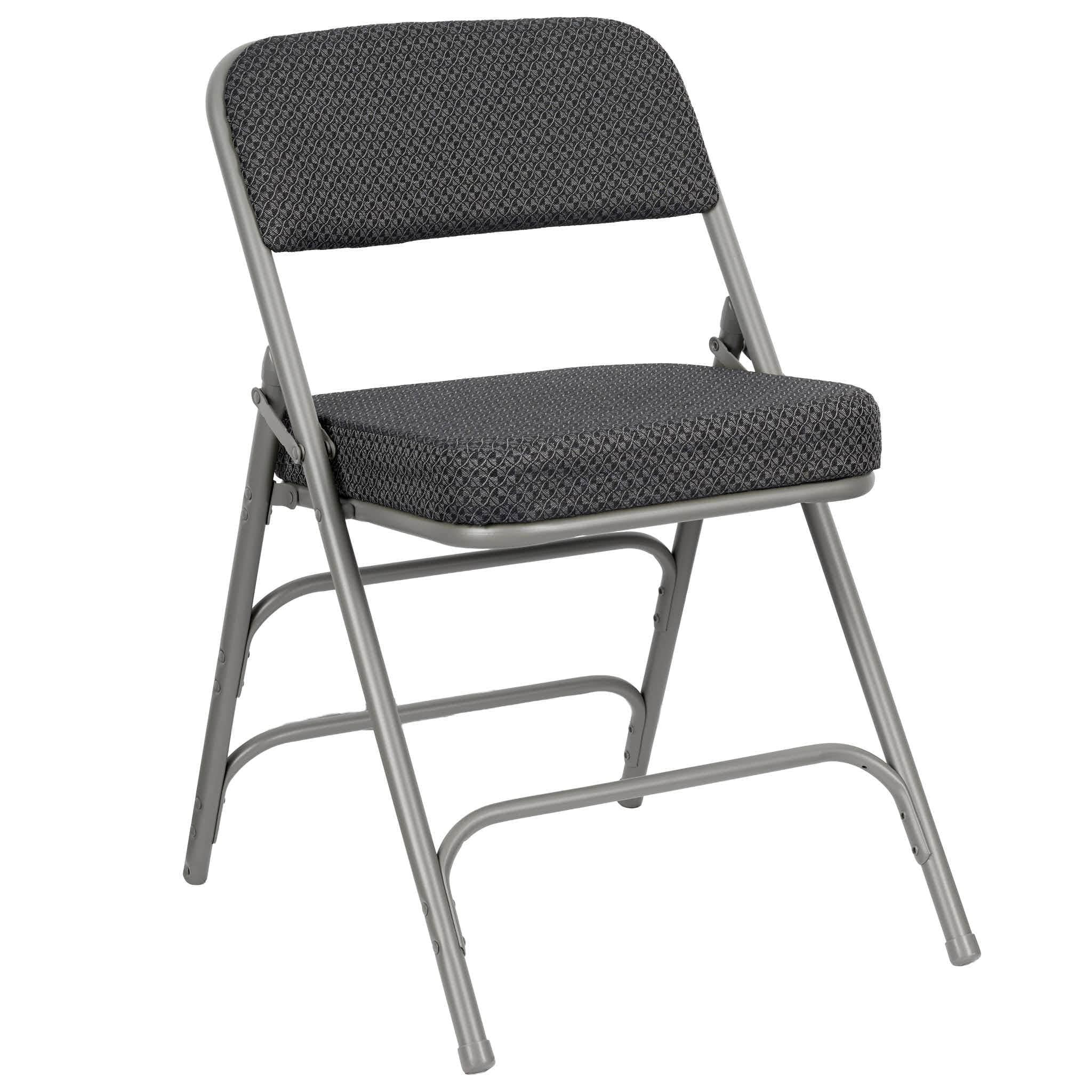 Chivari Black 2.5" Fabric Seat Folding Metal Chair with Gray Frame and 3 Curved Bars CFMFBGR2-CX-T