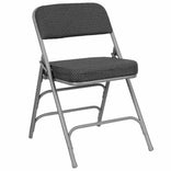 Black 2.5" Fabric Seat Folding Metal Chair with Gray Frame and 3 Curved Bars
