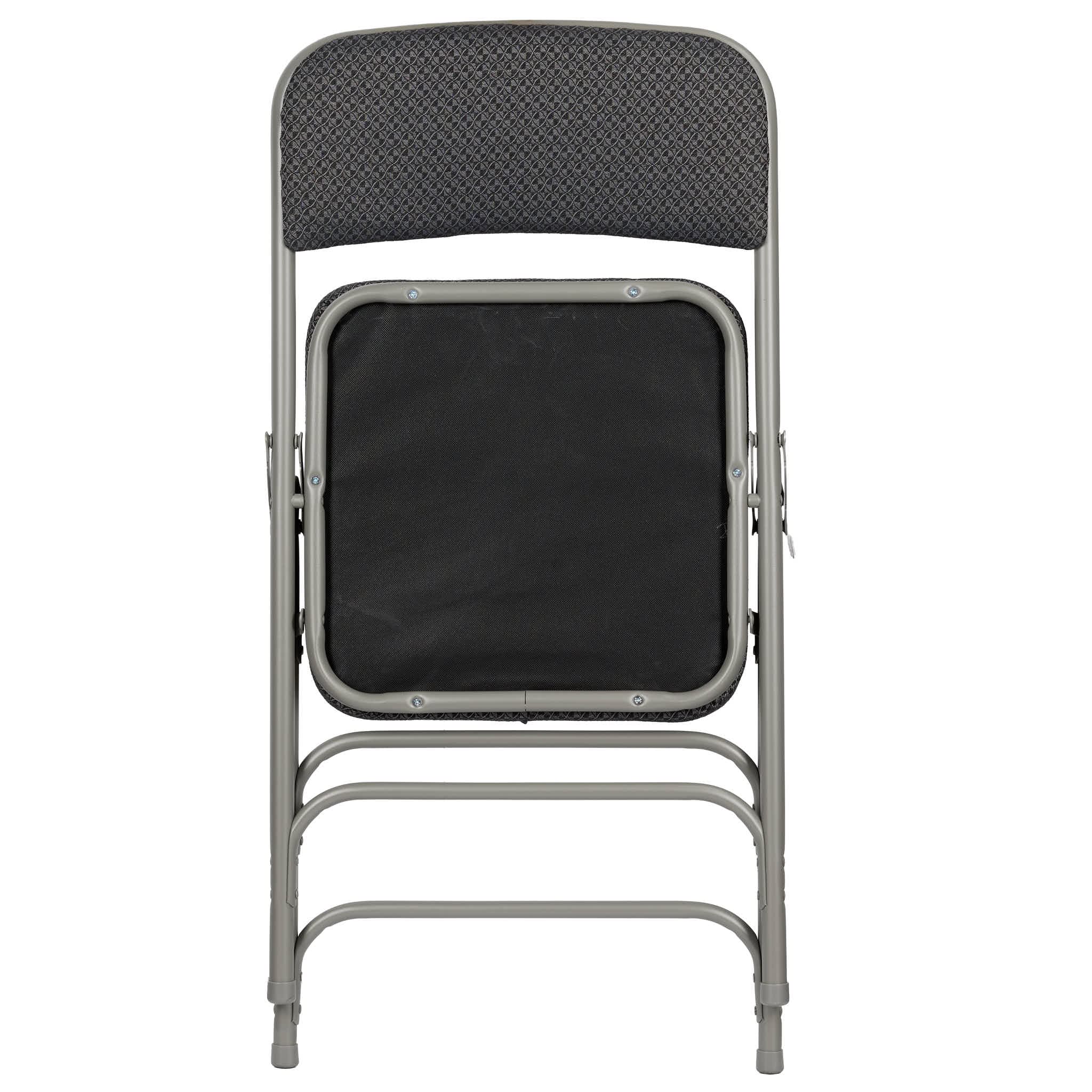 Chivari Black 2.5" Fabric Seat Folding Metal Chair with Gray Frame and 3 Curved Bars CFMFBGR2-CX-T