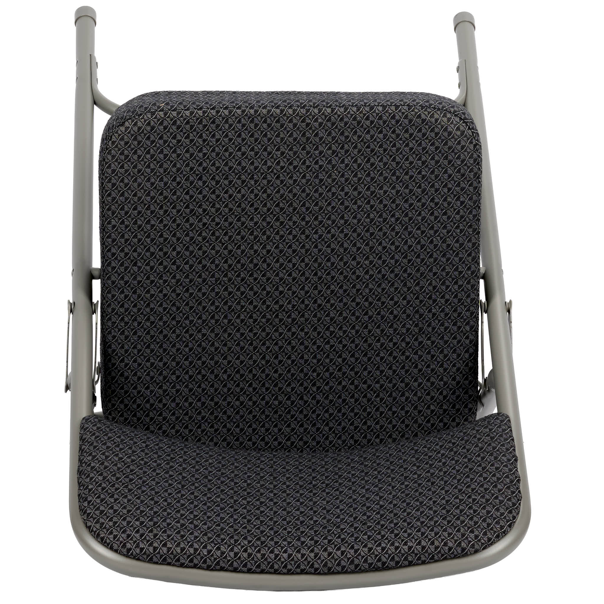 Chivari Black 2.5" Fabric Seat Folding Metal Chair with Gray Frame and 3 Curved Bars CFMFBGR2-CX-T