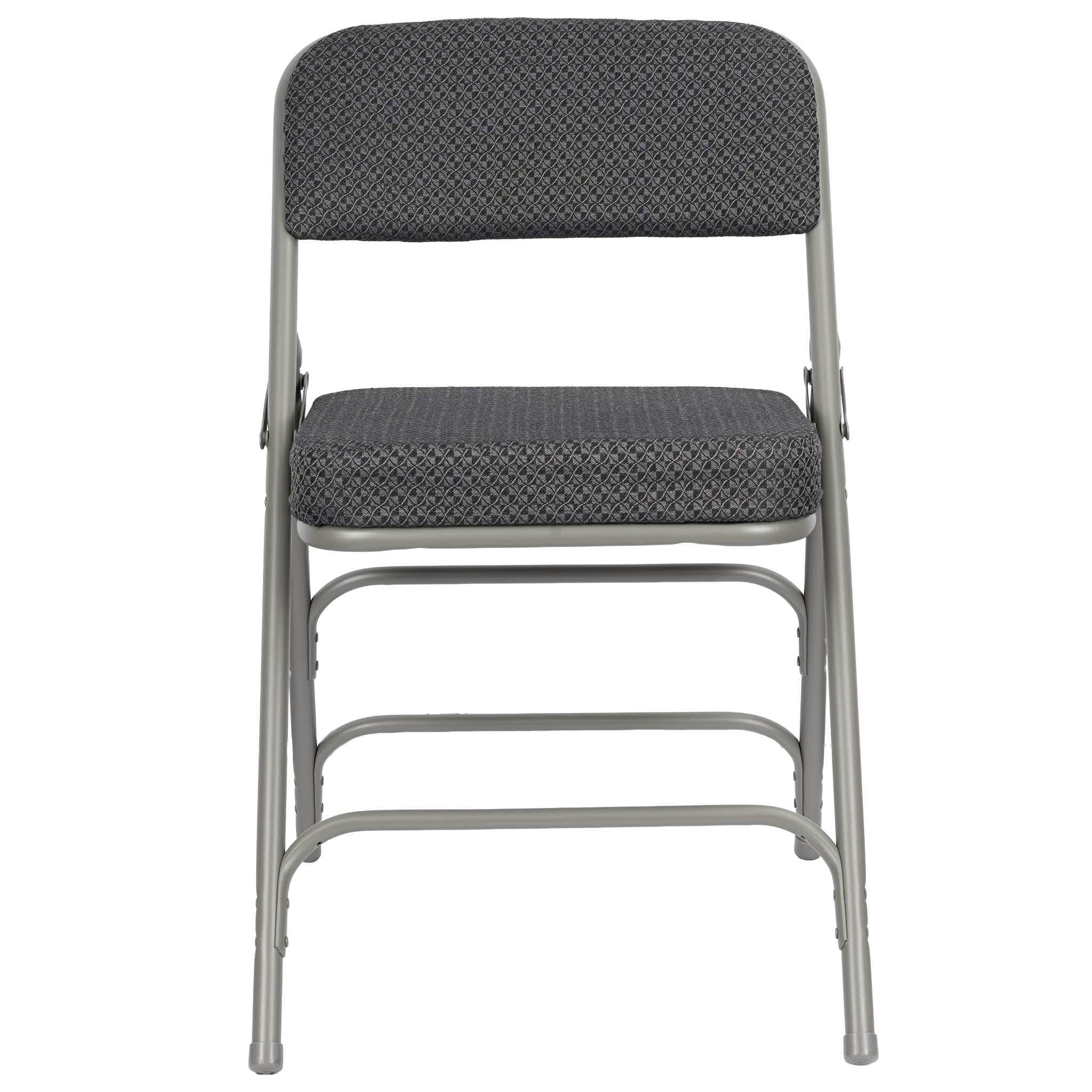 Chivari Black 2.5" Fabric Seat Folding Metal Chair with Gray Frame and 3 Curved Bars CFMFBGR2-CX-T