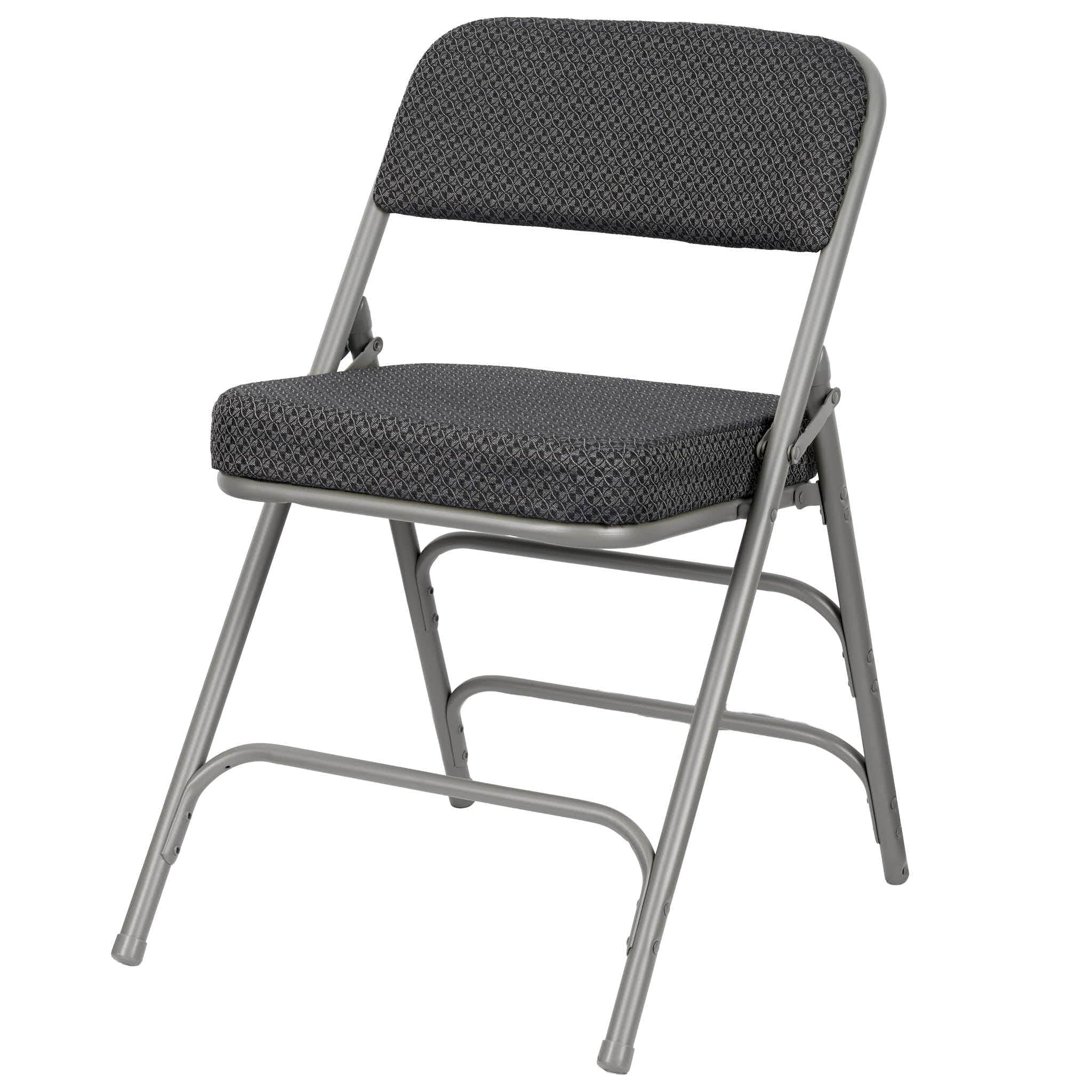 Chivari Black 2.5" Fabric Seat Folding Metal Chair with Gray Frame and 3 Curved Bars CFMFBGR2-CX-T