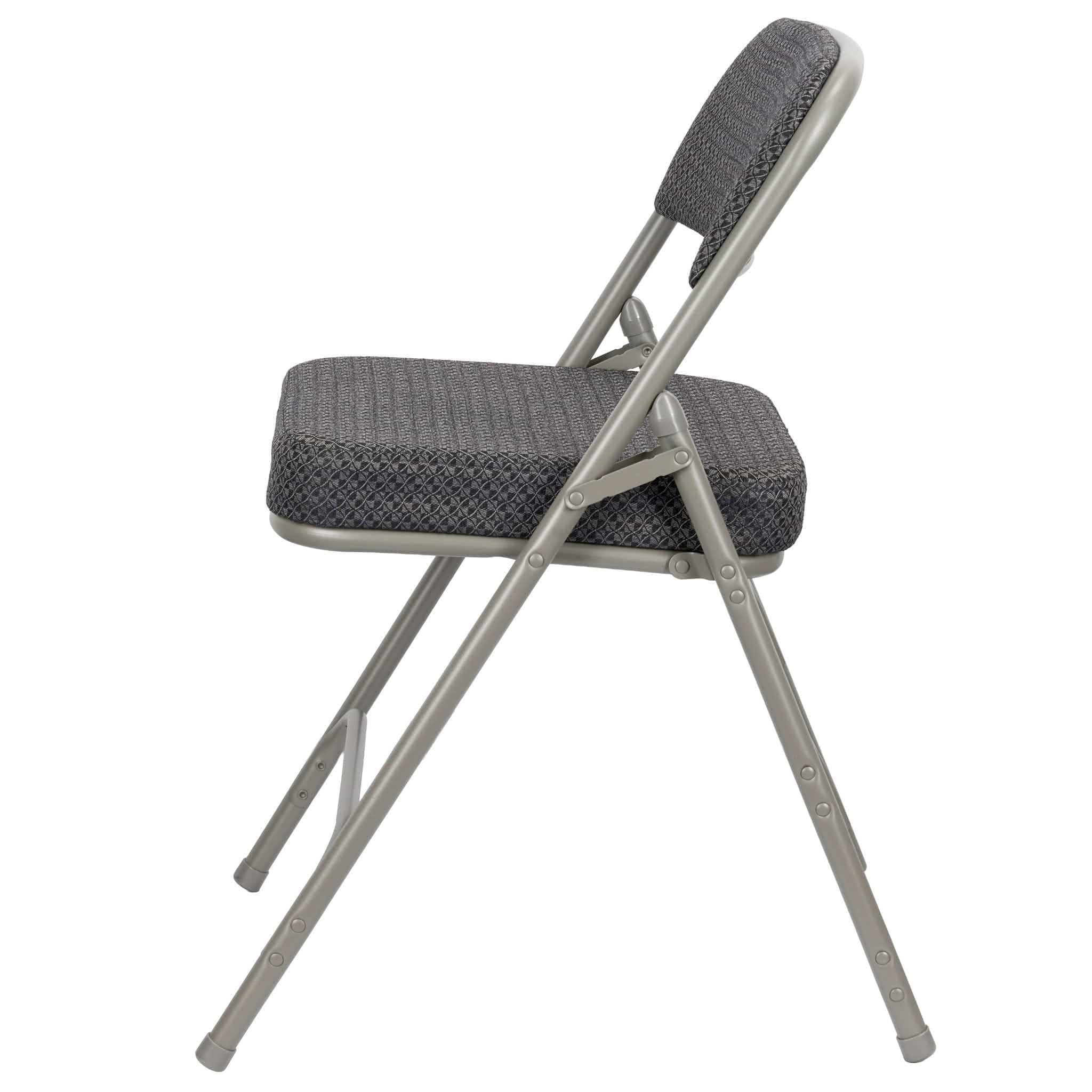 Chivari Black 2.5" Fabric Seat Folding Metal Chair with Gray Frame and 3 Curved Bars CFMFBGR2-CX-T