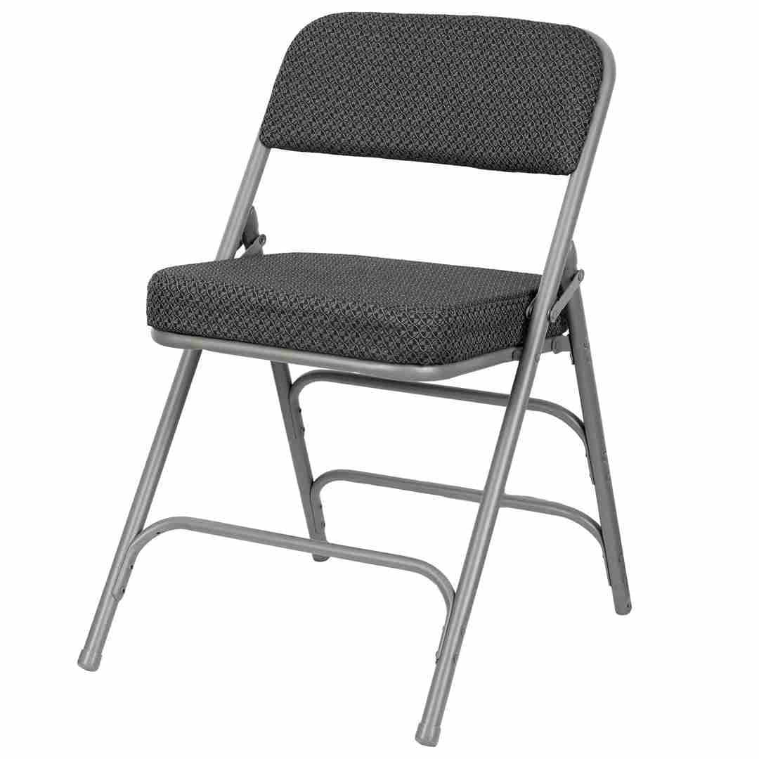 Chivari 40 Pack Black Folding Metal Chairs with Gray Frame, Gray Fabric Seat and Three Curved Back Bars CFMFBGR2-CX-T-40