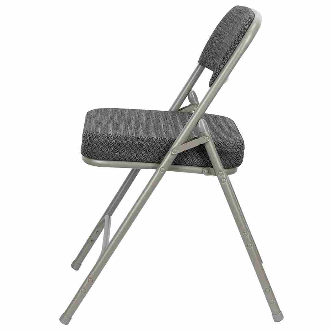 Chivari 40 Pack Black Folding Metal Chairs with Gray Frame, Gray Fabric Seat and Three Curved Back Bars CFMFBGR2-CX-T-40