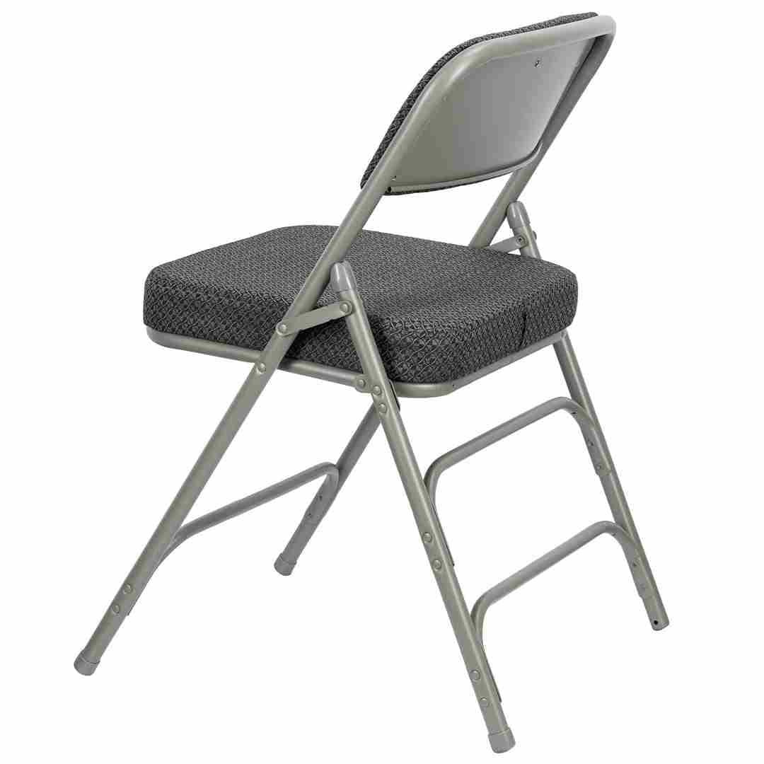 Chivari 40 Pack Black Folding Metal Chairs with Gray Frame, Gray Fabric Seat and Three Curved Back Bars CFMFBGR2-CX-T-40