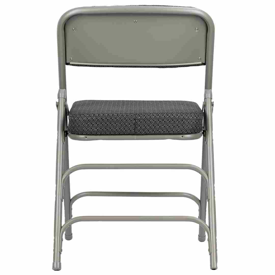 Chivari 40 Pack Black Folding Metal Chairs with Gray Frame, Gray Fabric Seat and Three Curved Back Bars CFMFBGR2-CX-T-40