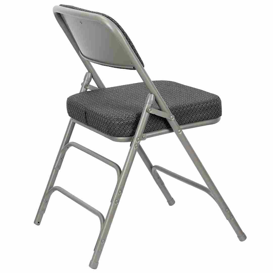 Chivari 40 Pack Black Folding Metal Chairs with Gray Frame, Gray Fabric Seat and Three Curved Back Bars CFMFBGR2-CX-T-40