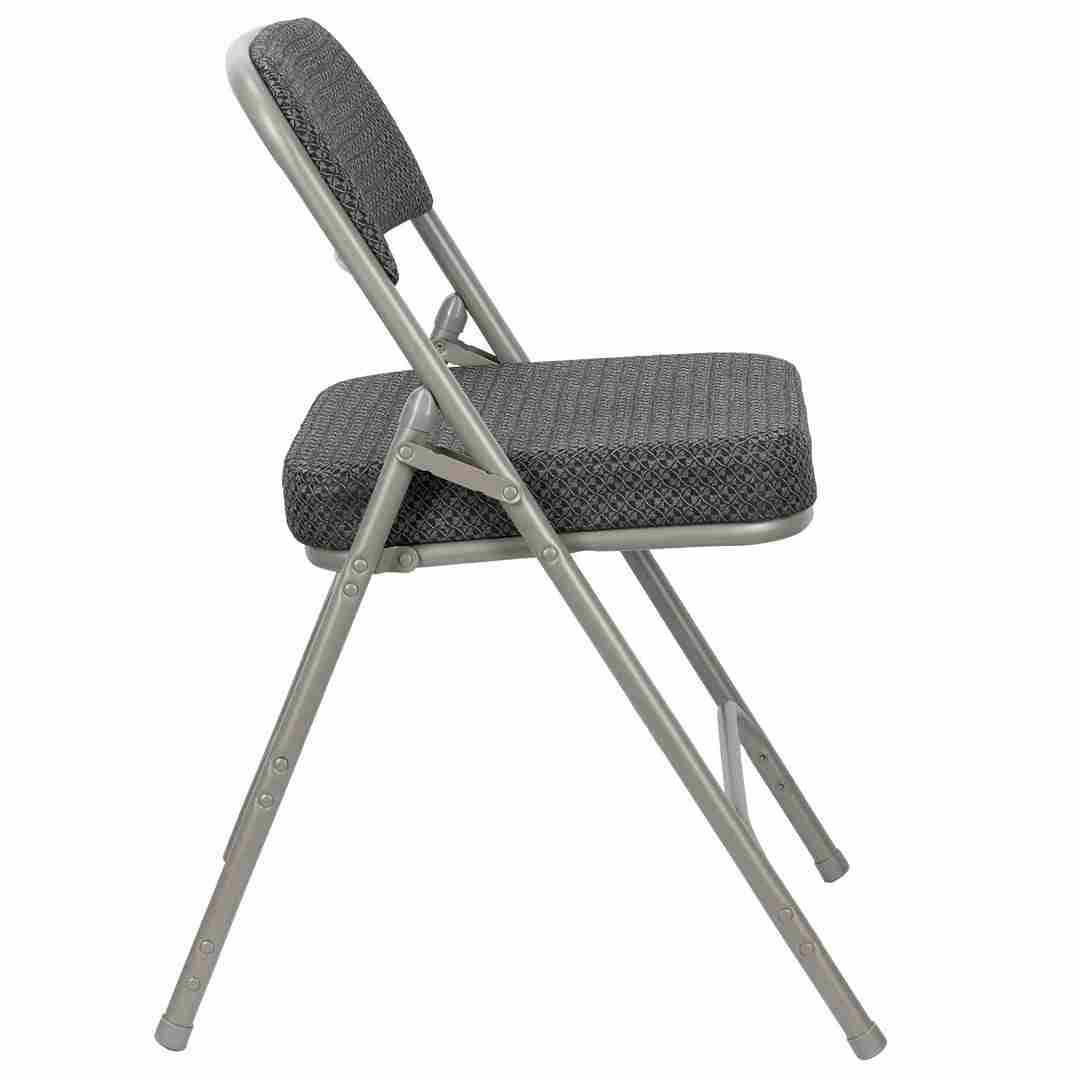 Chivari 40 Pack Black Folding Metal Chairs with Gray Frame, Gray Fabric Seat and Three Curved Back Bars CFMFBGR2-CX-T-40