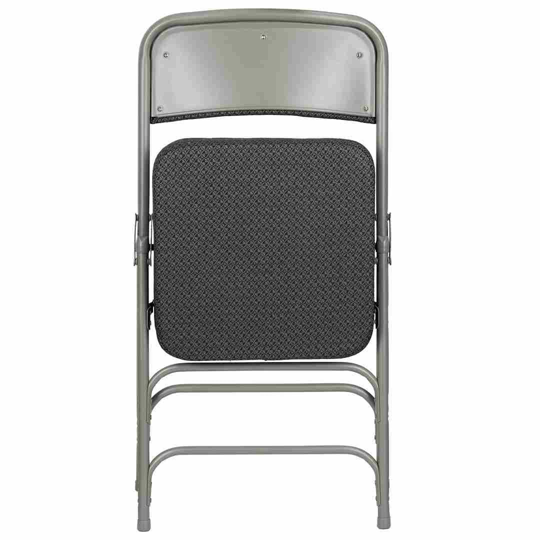 Chivari 40 Pack Black Folding Metal Chairs with Gray Frame, Gray Fabric Seat and Three Curved Back Bars CFMFBGR2-CX-T-40