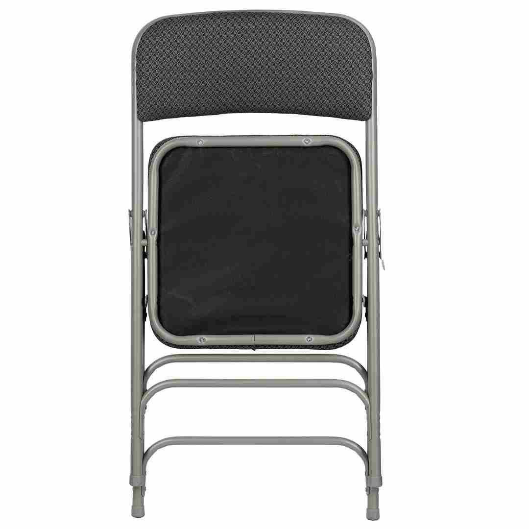 Chivari 40 Pack Black Folding Metal Chairs with Gray Frame, Gray Fabric Seat and Three Curved Back Bars CFMFBGR2-CX-T-40