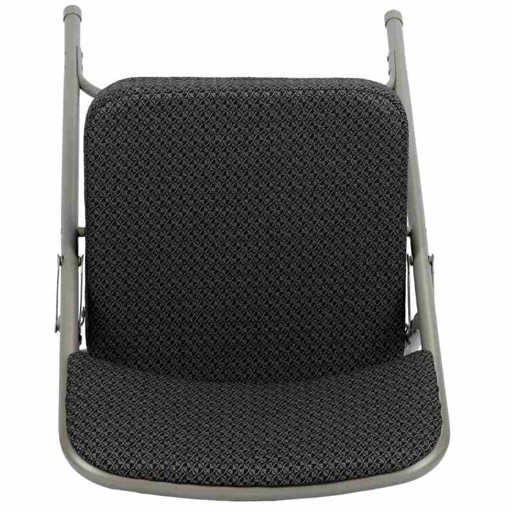 Chivari 40 Pack Black Folding Metal Chairs with Gray Frame, Gray Fabric Seat and Three Curved Back Bars CFMFBGR2-CX-T-40