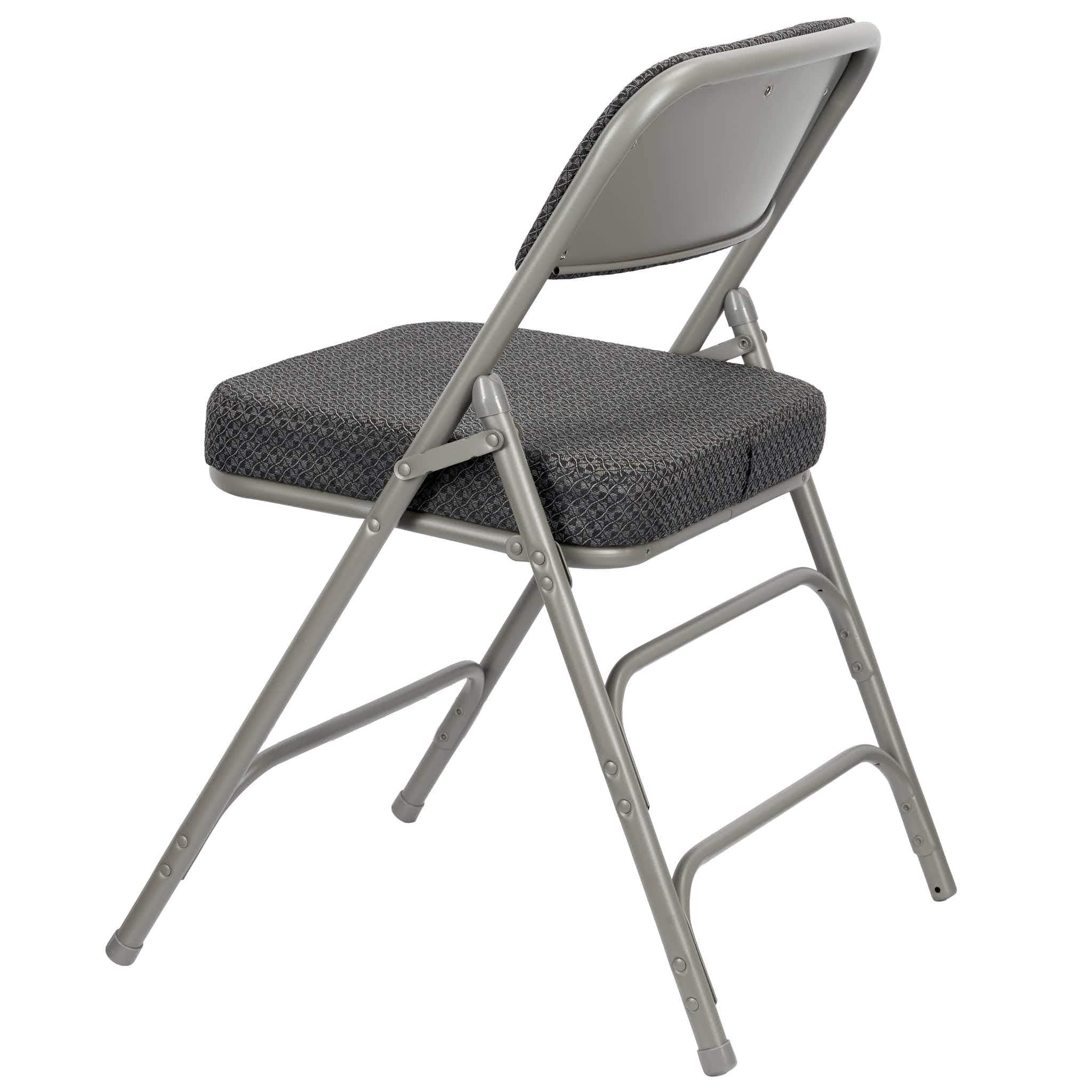 Chivari Black 2.5" Fabric Seat Folding Metal Chair with Gray Frame and 3 Curved Bars CFMFBGR2-CX-T