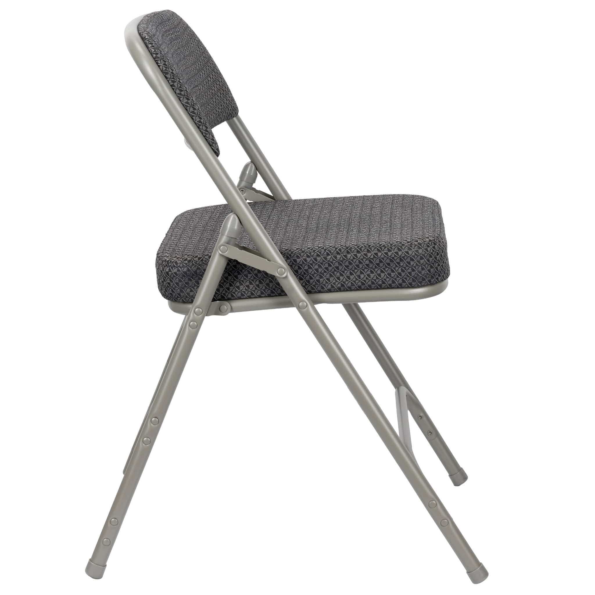 Chivari Black 2.5" Fabric Seat Folding Metal Chair with Gray Frame and 3 Curved Bars CFMFBGR2-CX-T