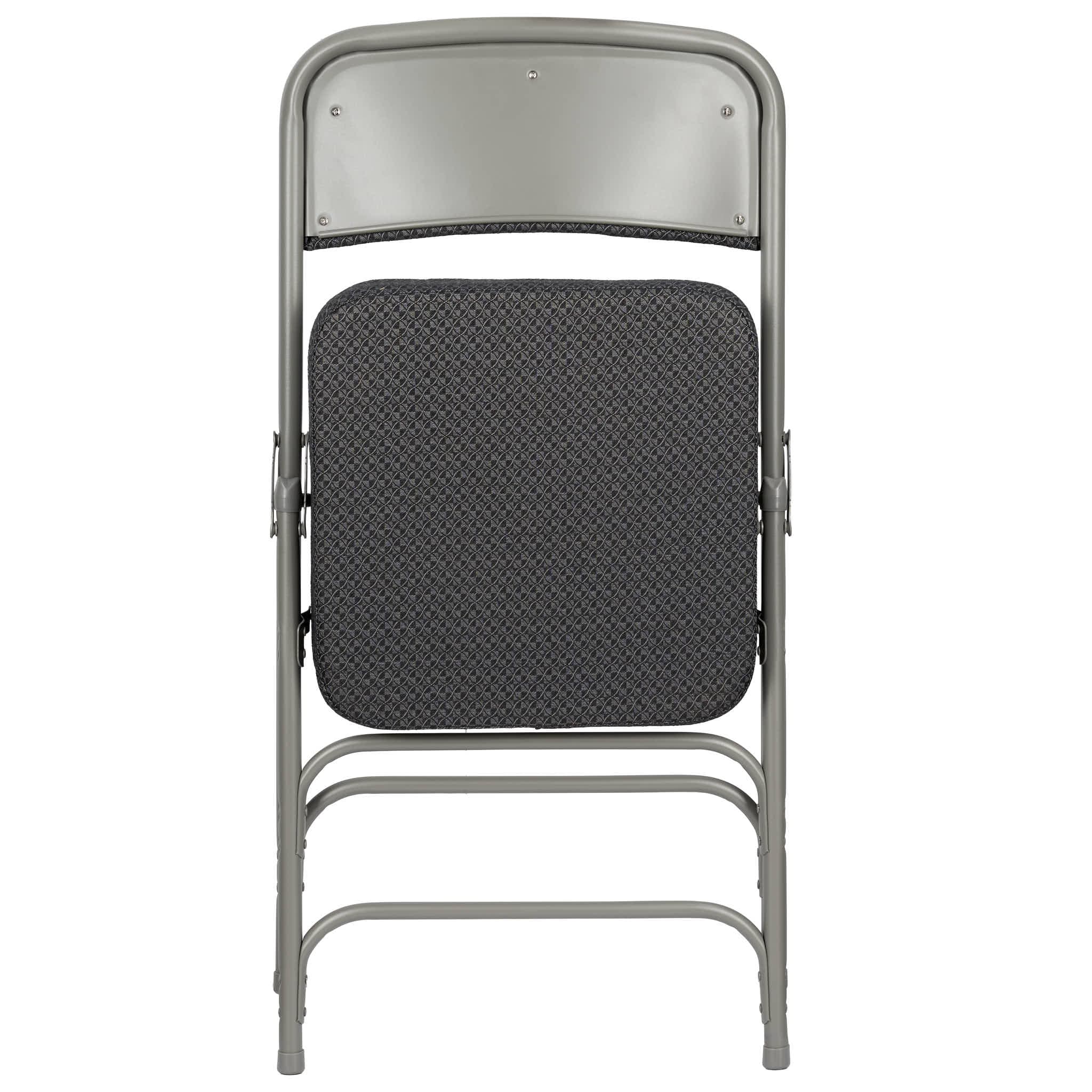 Chivari Black 2.5" Fabric Seat Folding Metal Chair with Gray Frame and 3 Curved Bars CFMFBGR2-CX-T