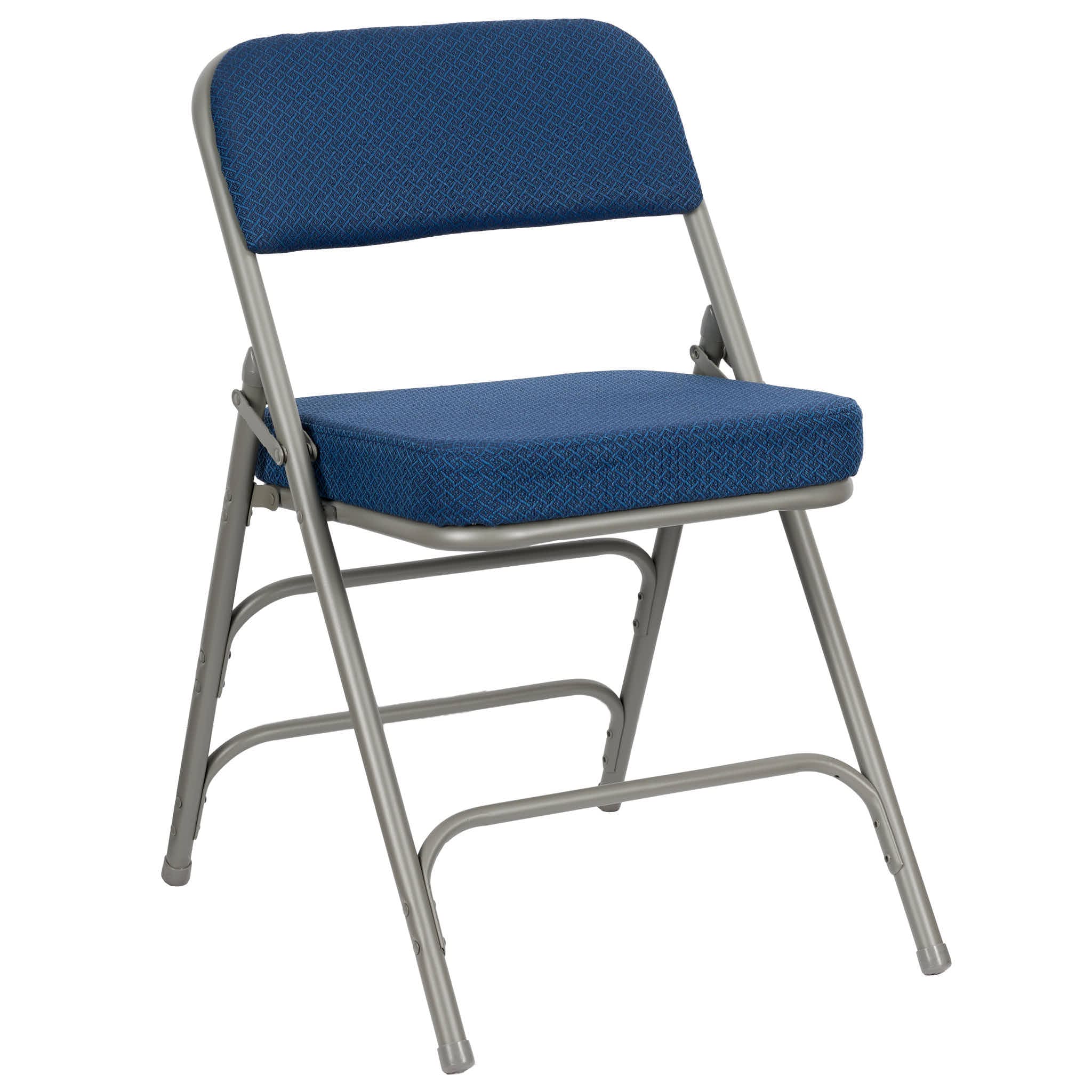 Chivari Blue 2.5" Fabric Cushion Folding Metal Chair with Gray Frame and 3 Curved Bars CFMFBLGR2-CX-T