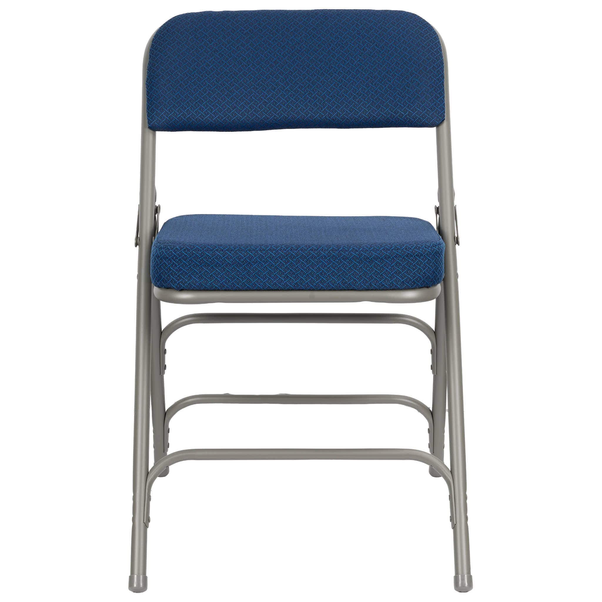 Chivari Blue 2.5" Fabric Cushion Folding Metal Chair with Gray Frame and 3 Curved Bars CFMFBLGR2-CX-T