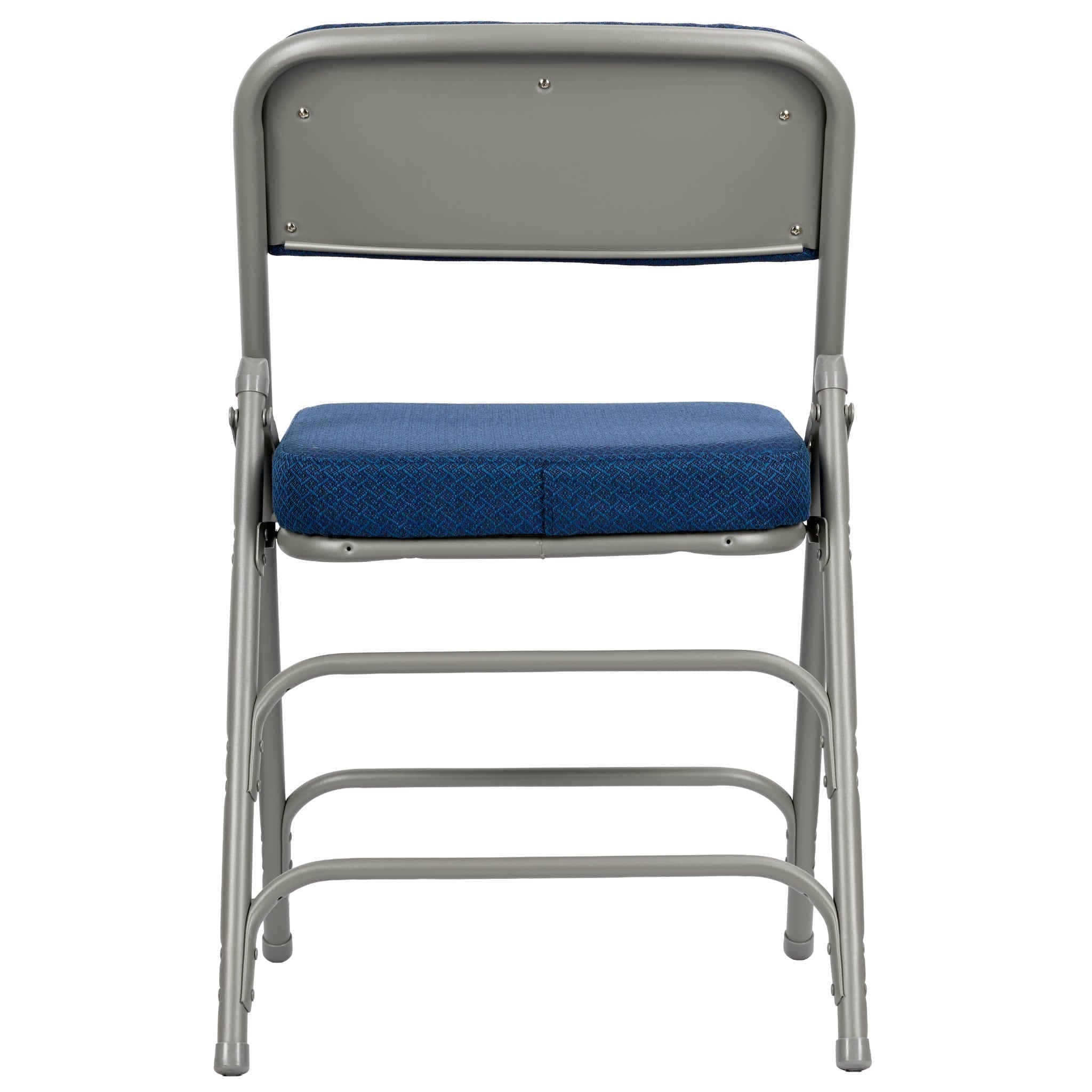 Chivari Blue 2.5" Fabric Cushion Folding Metal Chair with Gray Frame and 3 Curved Bars CFMFBLGR2-CX-T
