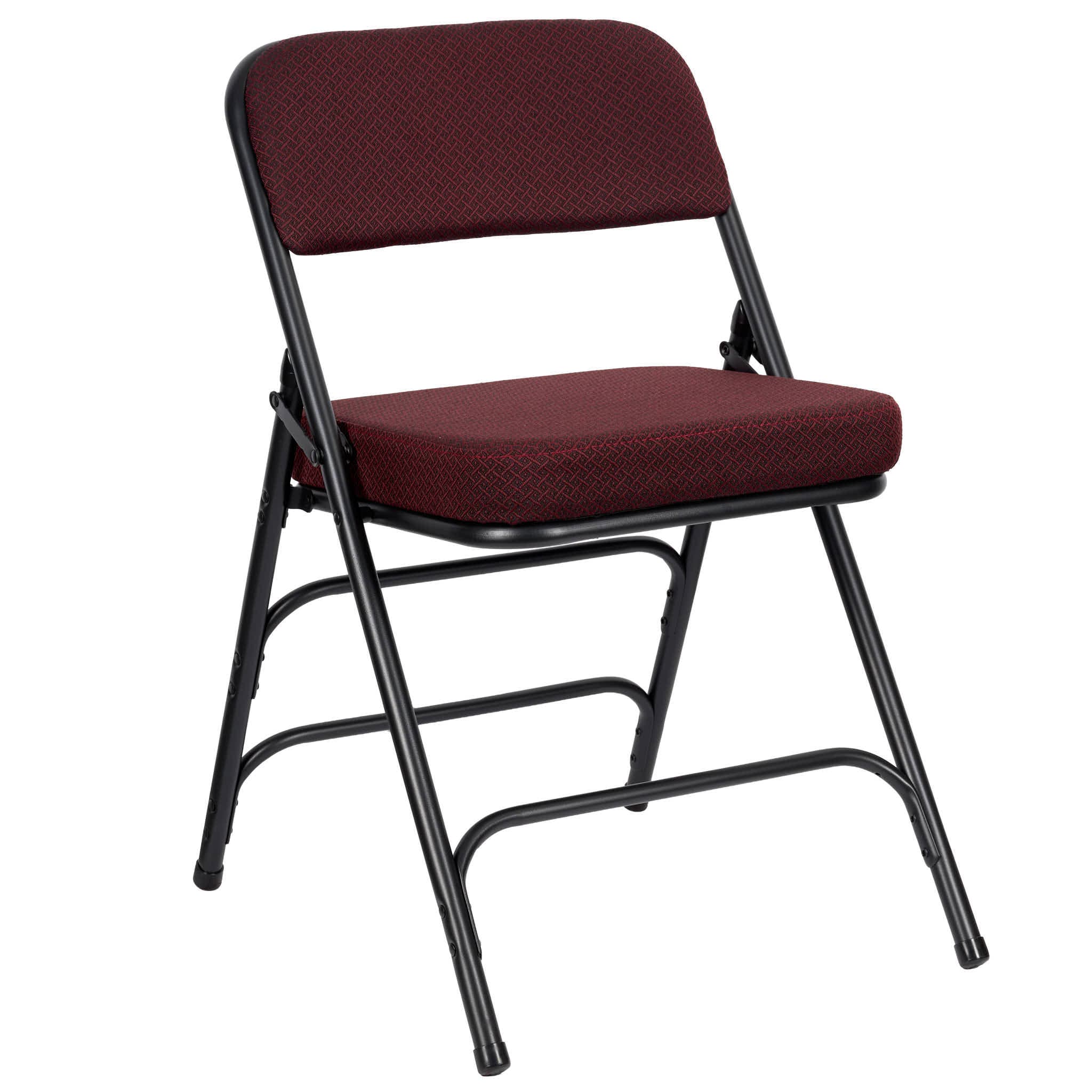Chivari Burgundy 2.5" Fabric Cushion Folding Metal Chair with Black Frame and 3 Curved Bars CFMFBUB2-CX-T