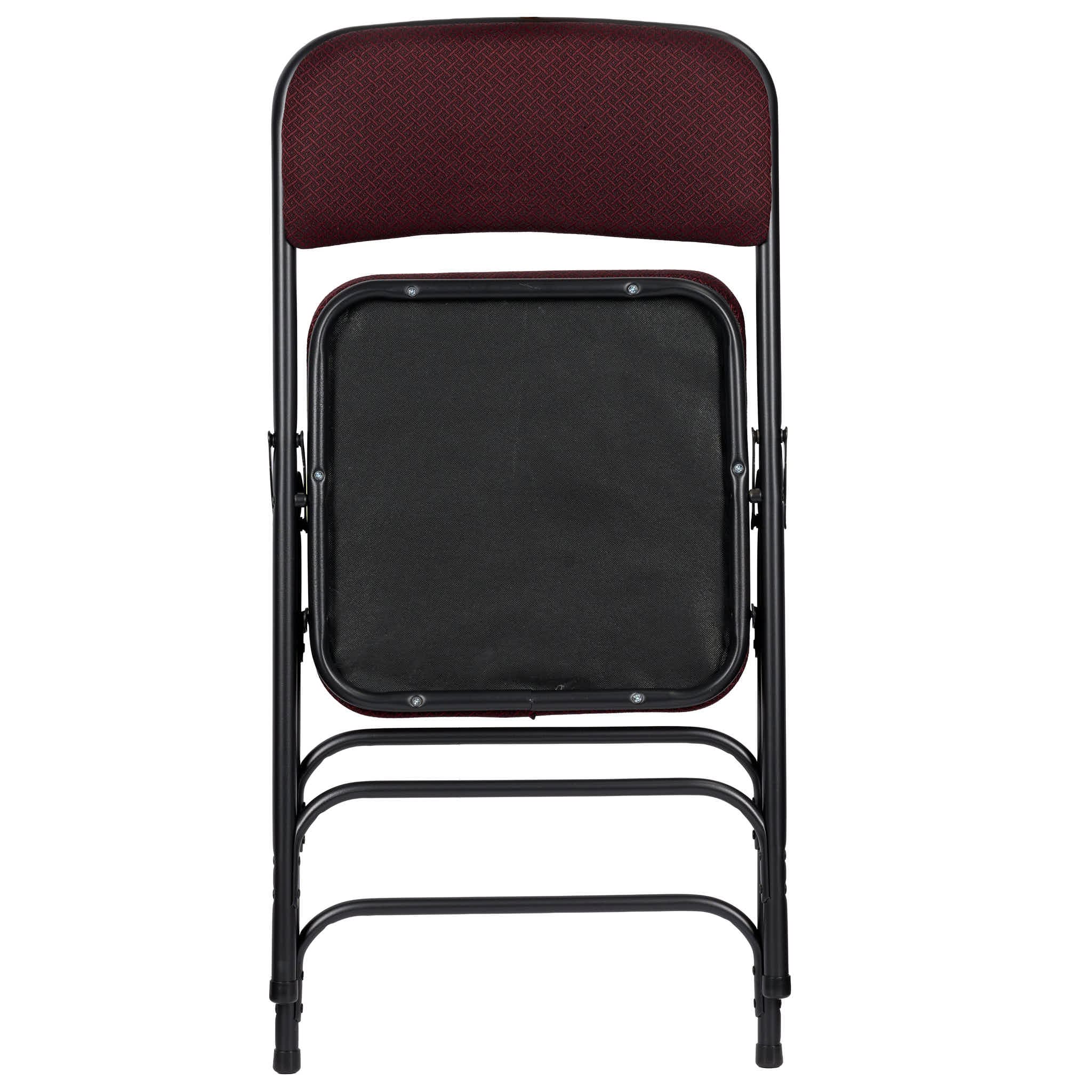 Chivari Burgundy 2.5" Fabric Cushion Folding Metal Chair with Black Frame and 3 Curved Bars CFMFBUB2-CX-T