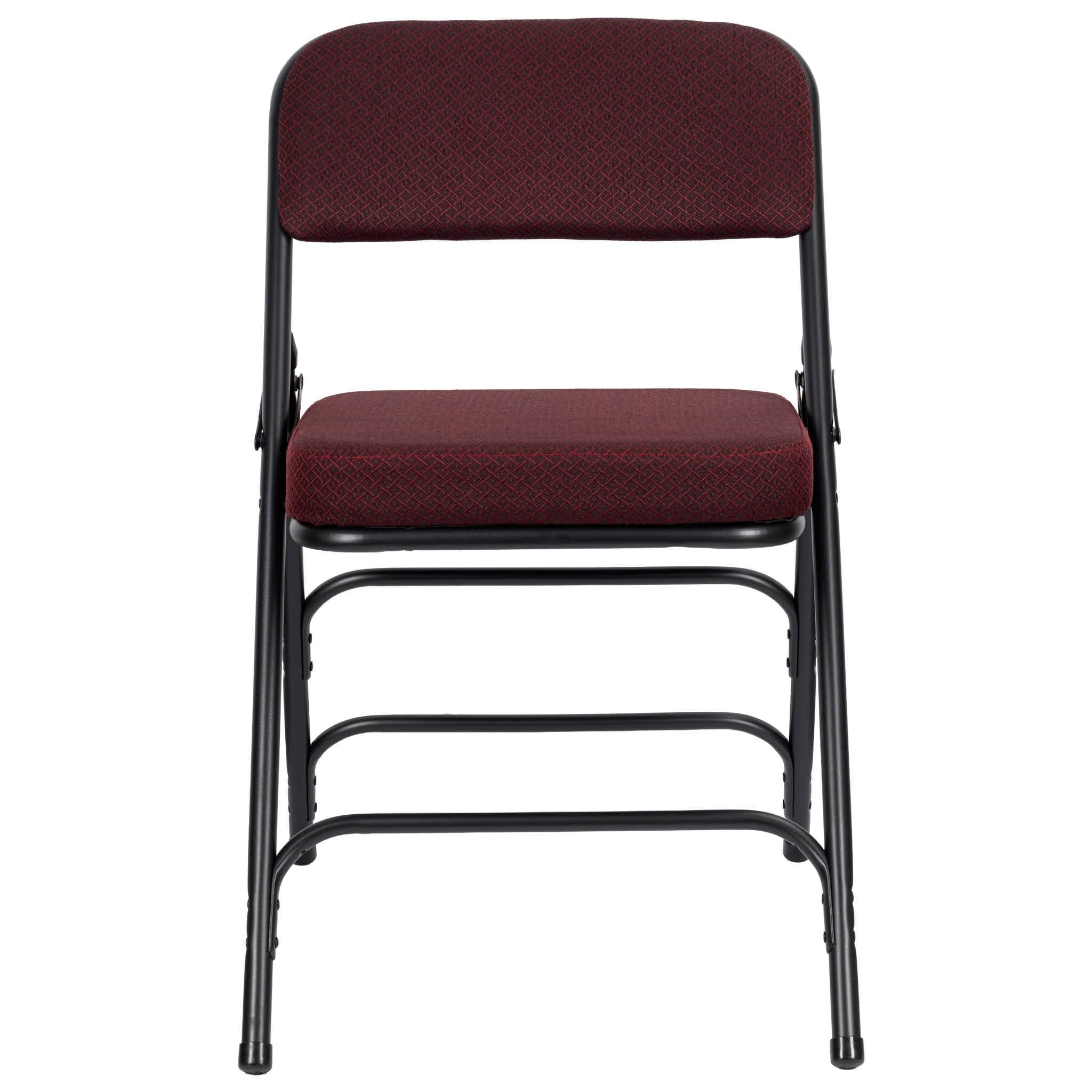 Chivari Burgundy 2.5" Fabric Cushion Folding Metal Chair with Black Frame and 3 Curved Bars CFMFBUB2-CX-T