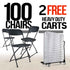 Chivari 100 Black Plastic Folding Chair Bundle with 2 Heavy Duty Carts and Safety Straps CFPB-100GCRTS-KT